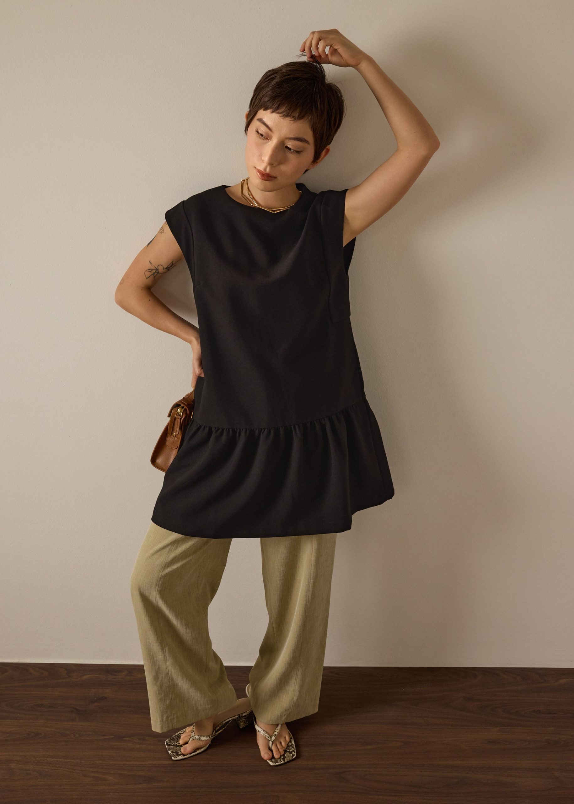 Marla Twill Round Neck Drop Waist Mini Dress - Image 4