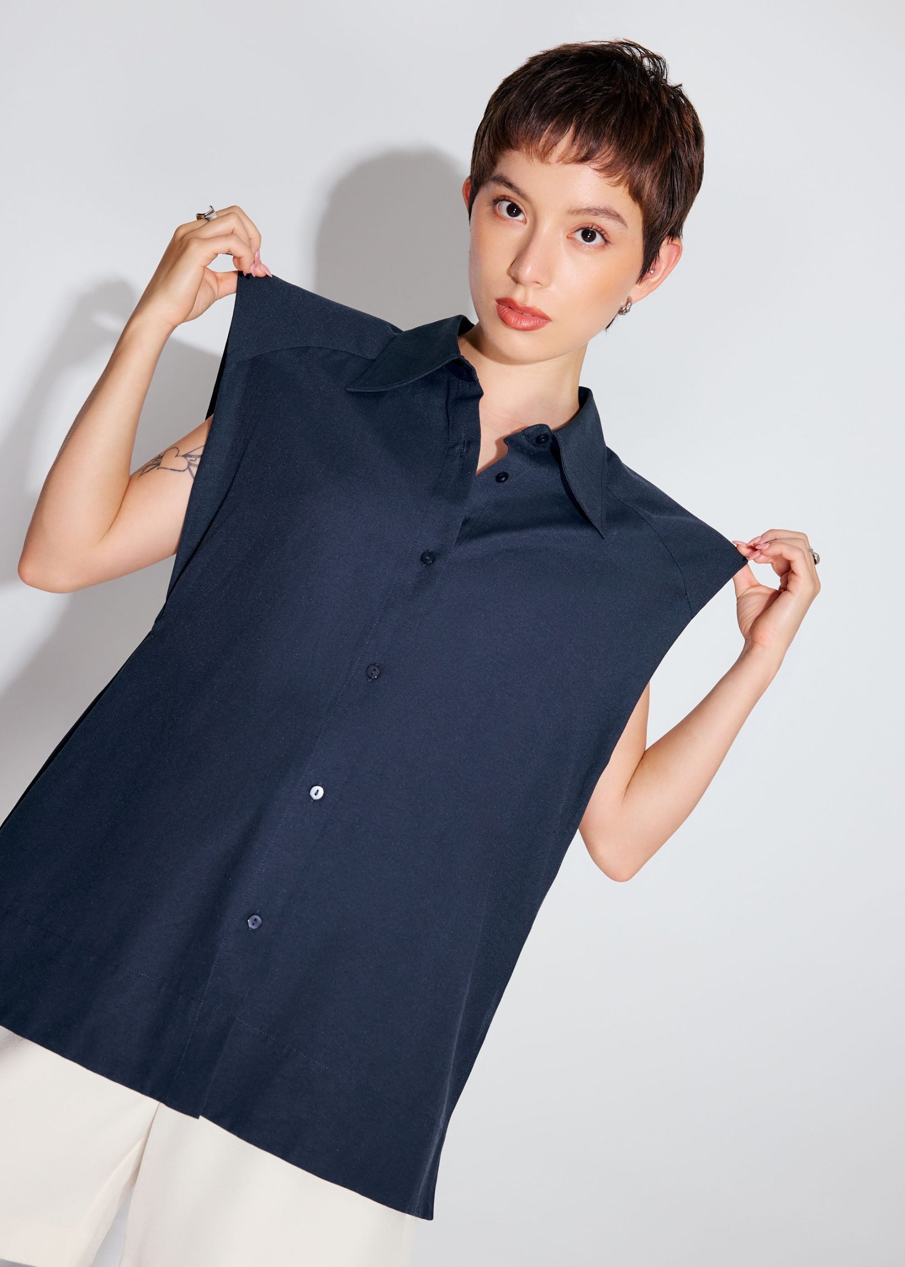 Relaxed Cotton Long Button Down Shirt - Image 14