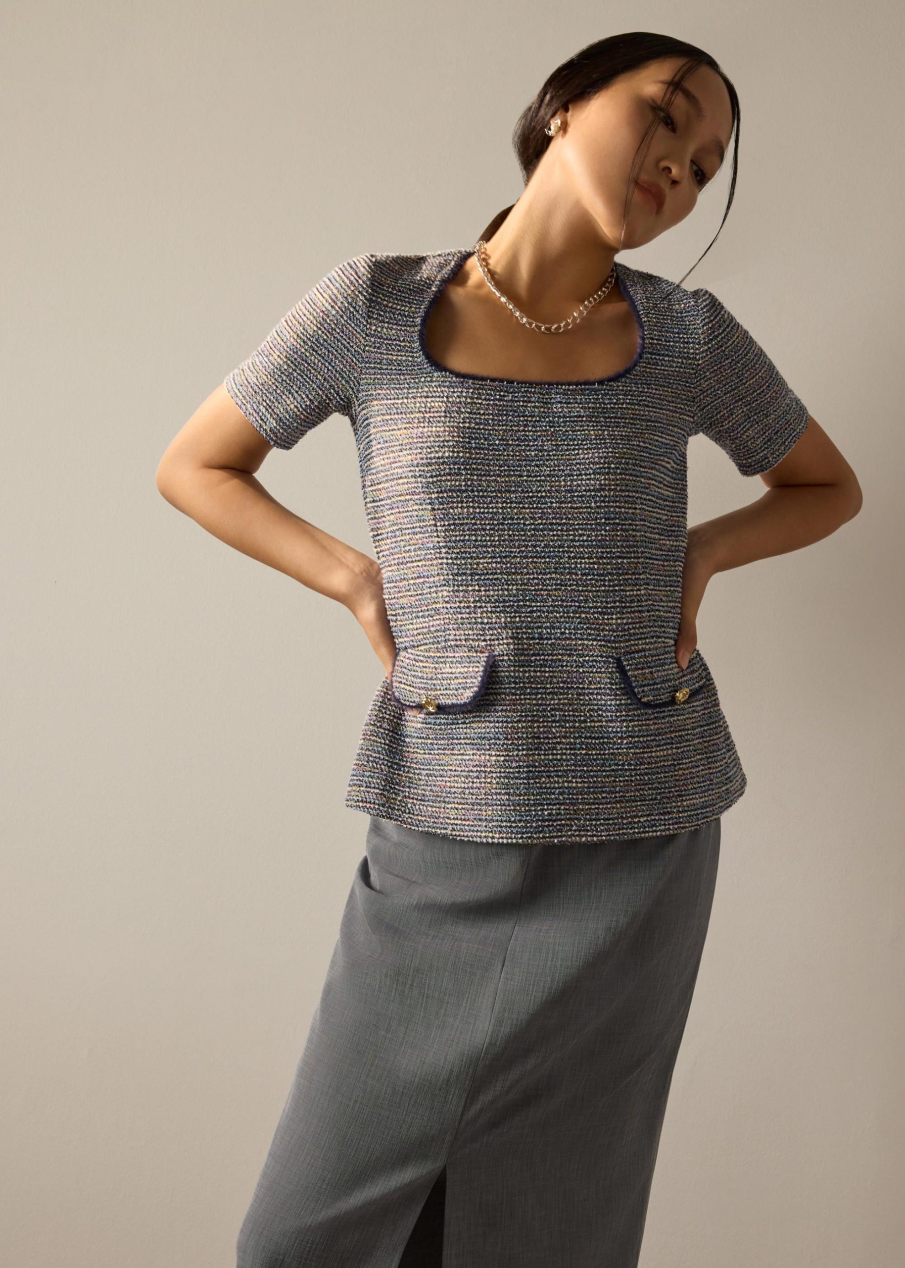 Ashna Stretch Tweed Fitted Top - Image 2