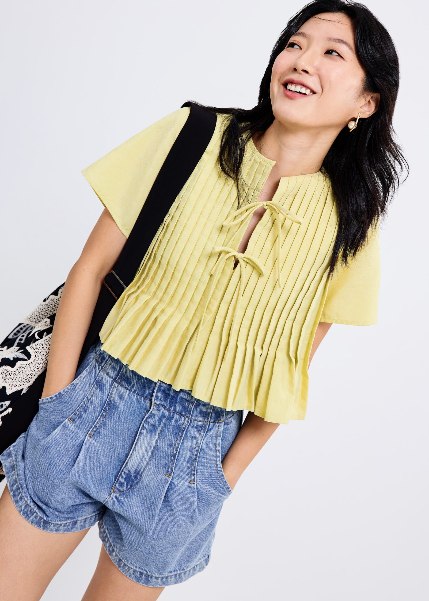 Oxford Pintuck Notched Peplum Top - Image 18