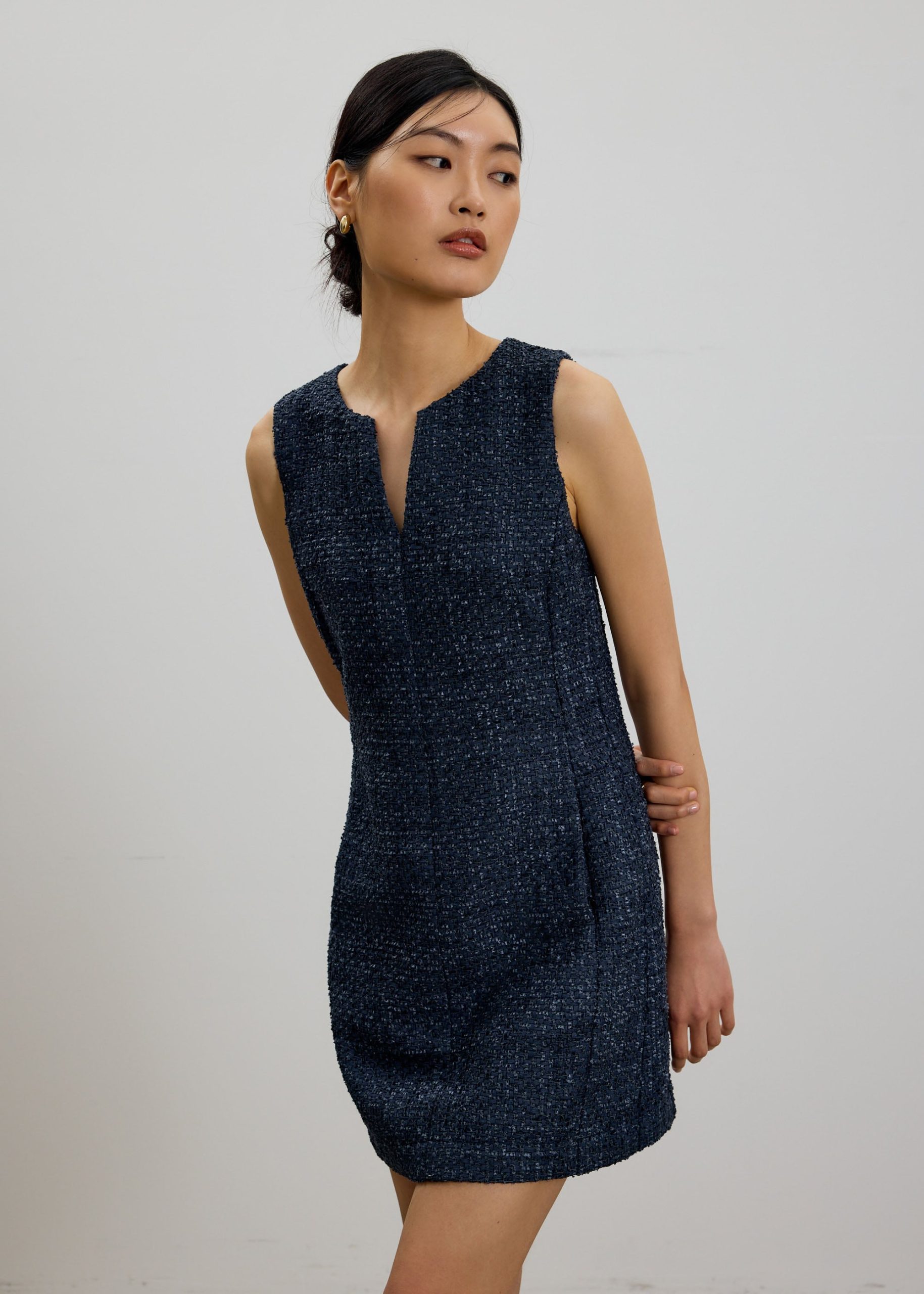 Fran Notched Ribbon Tweed Shift Mini Dress - Image 6