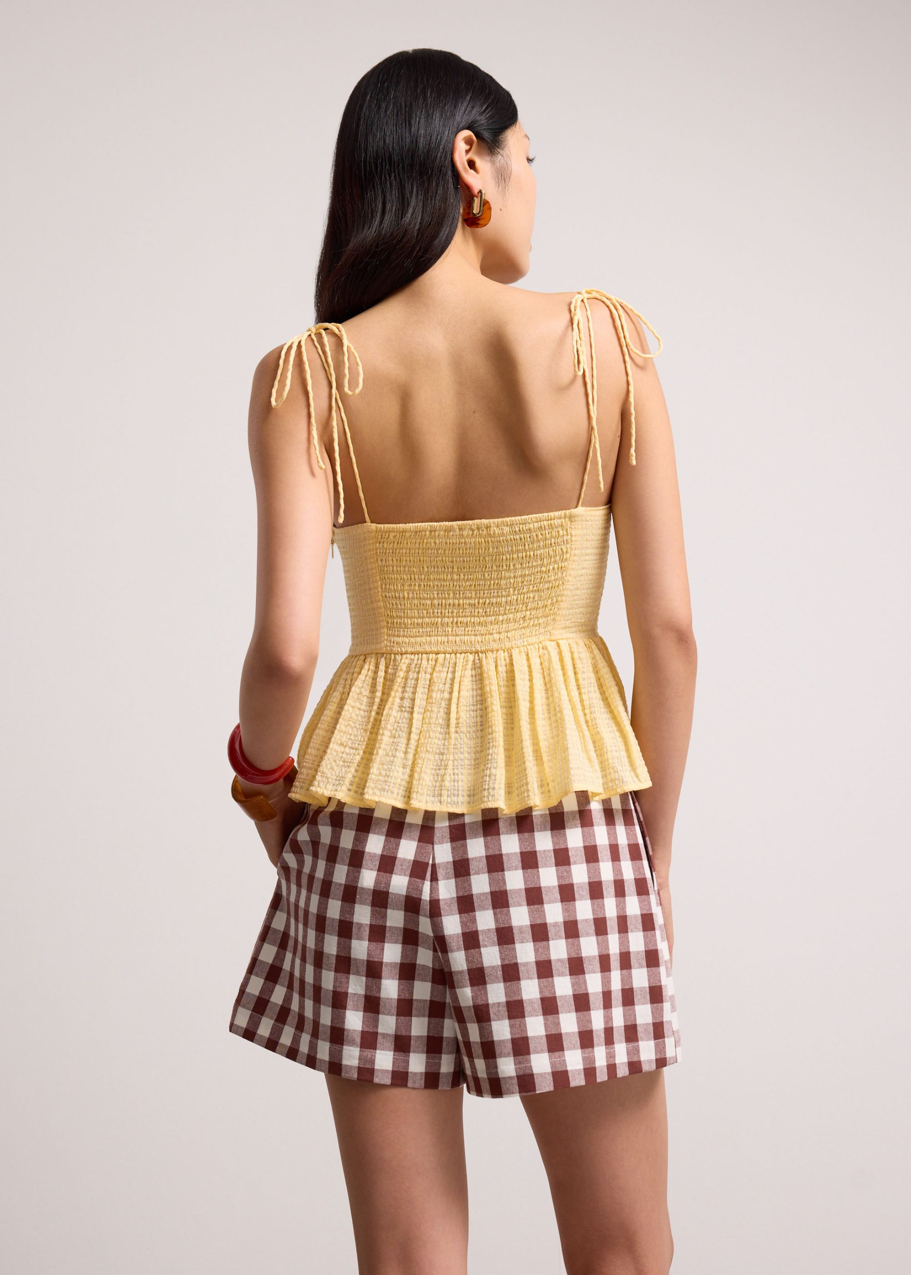 Crinkled Check Lyocell Sweetheart Camisole Peplum Top - Image 14