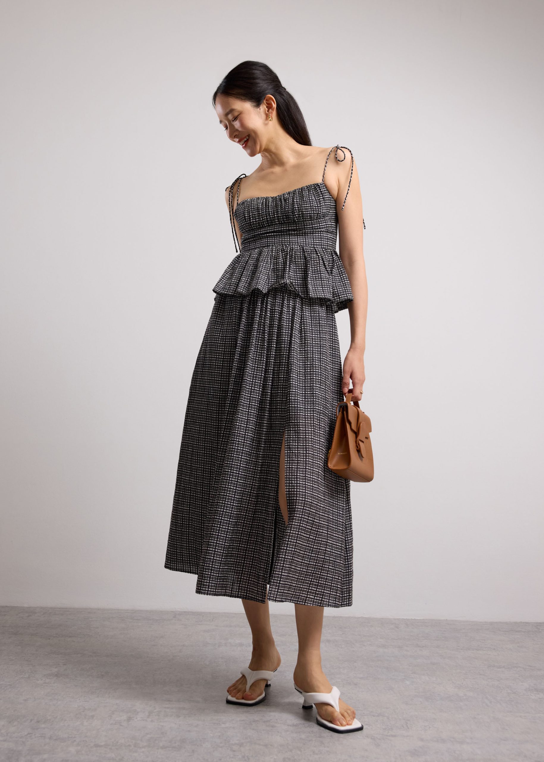 Crinkled Check Lyocell Sweetheart Camisole Peplum Top - Image 10