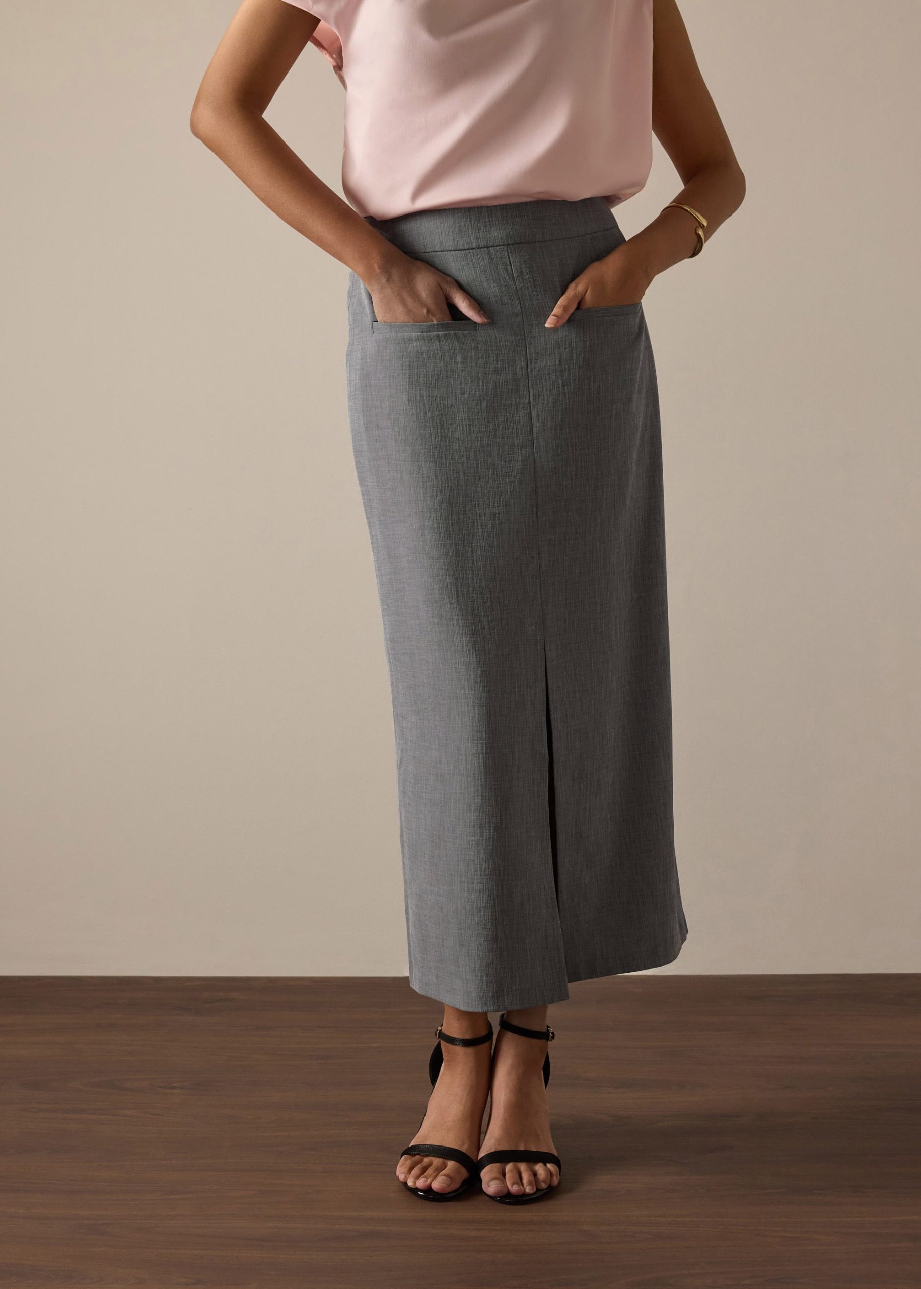 Ikumi Adjustable Waist Melange Column Midaxi Skirt - Image 3