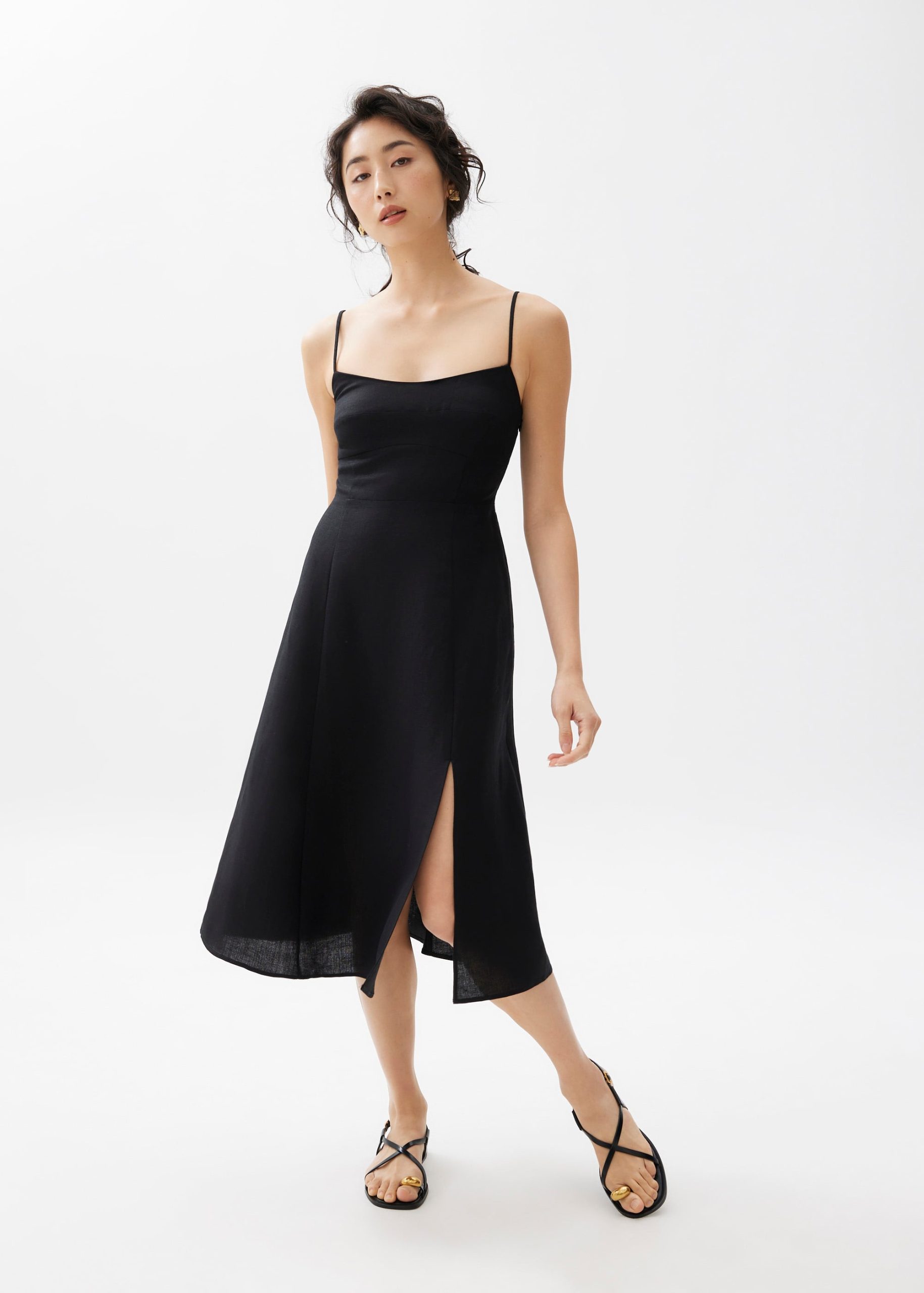 Emi Linen Fit & Flare Midi Dress