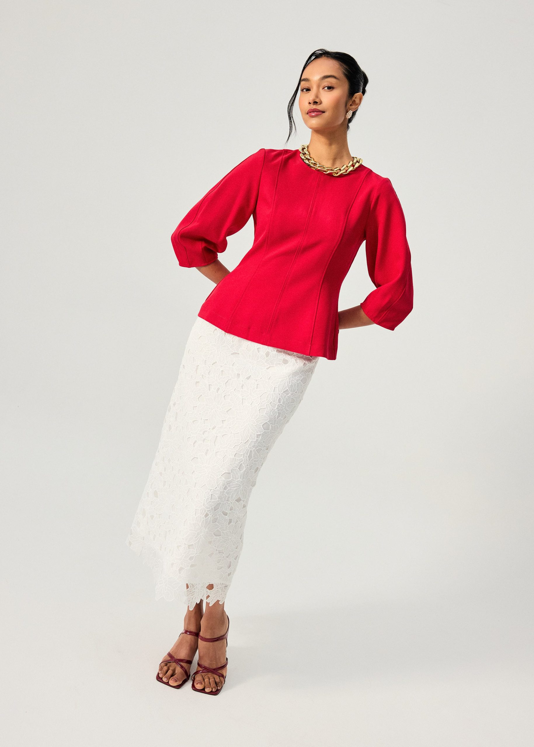 Floral Lace Column Midi Skirt - Image 4