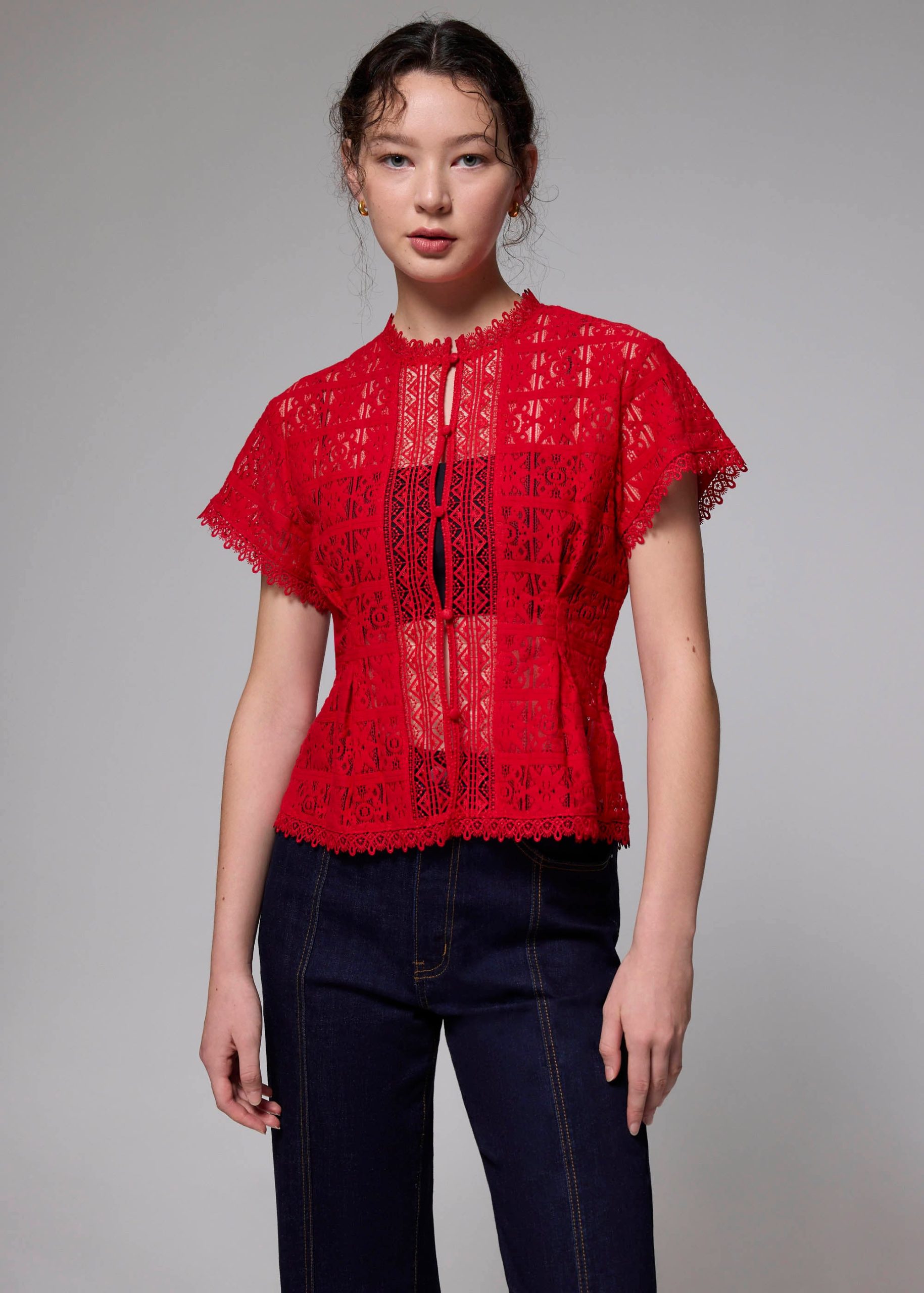 Lace Round Neck Fit & Flare Top