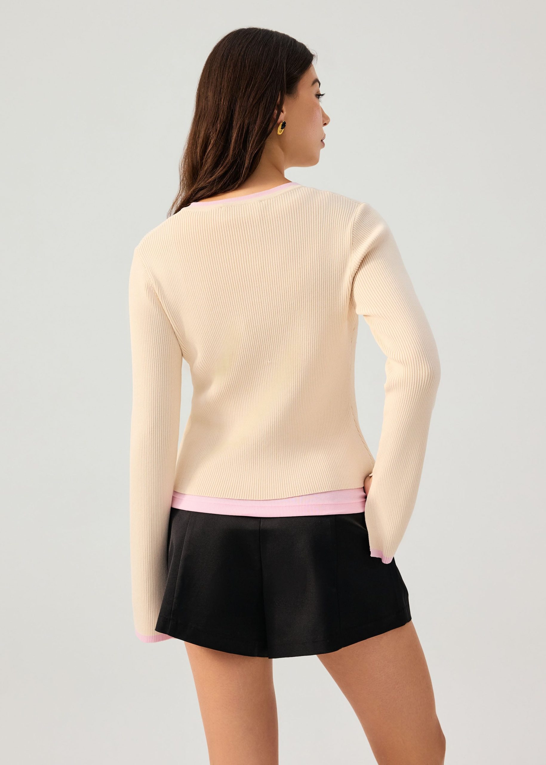 Contrast Piping Ribbed Knit Frog Button Cardigan - Image 5