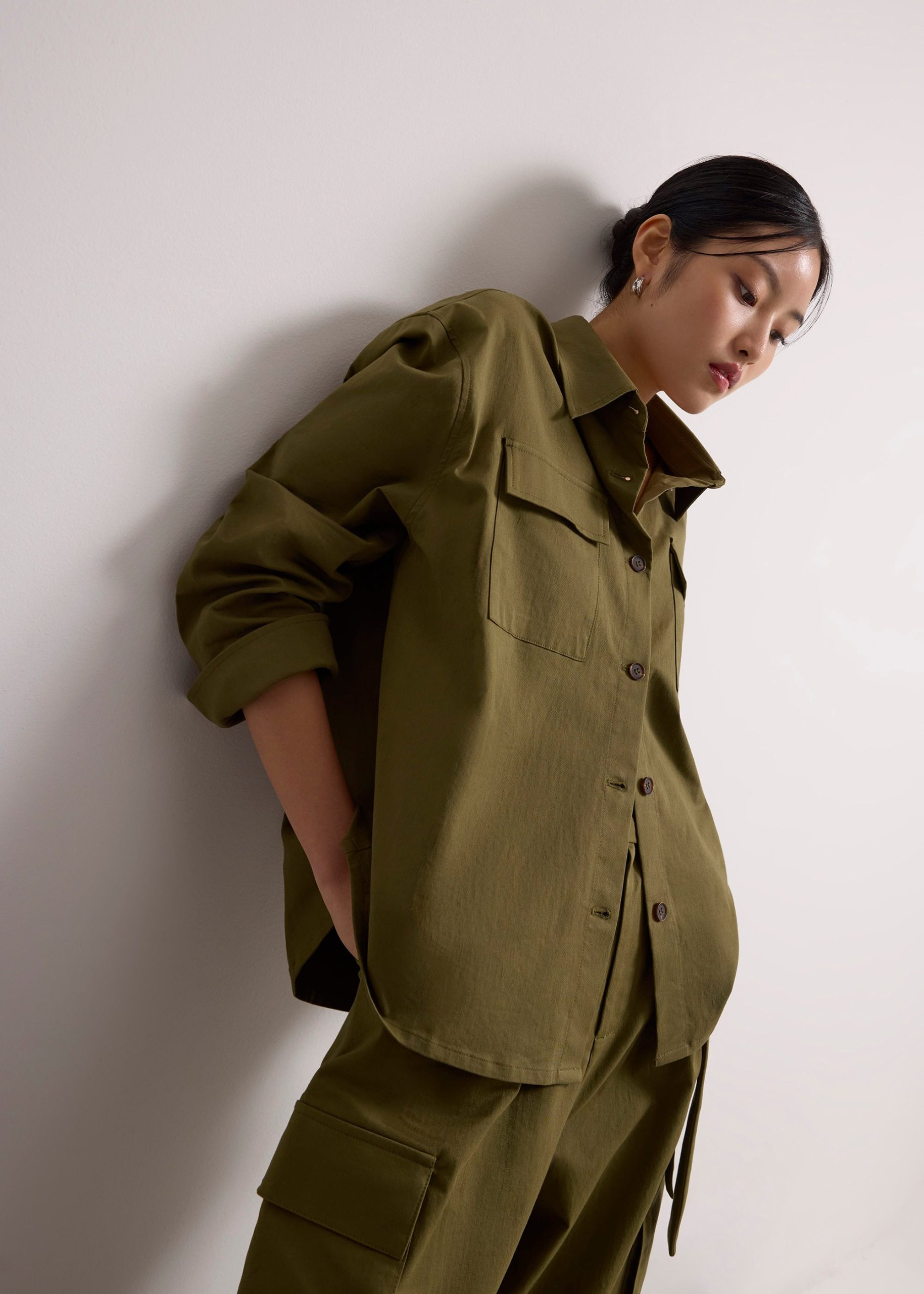 RuchedReady® Oversized Cotton Twill Button Down Utility Shirt - Image 5
