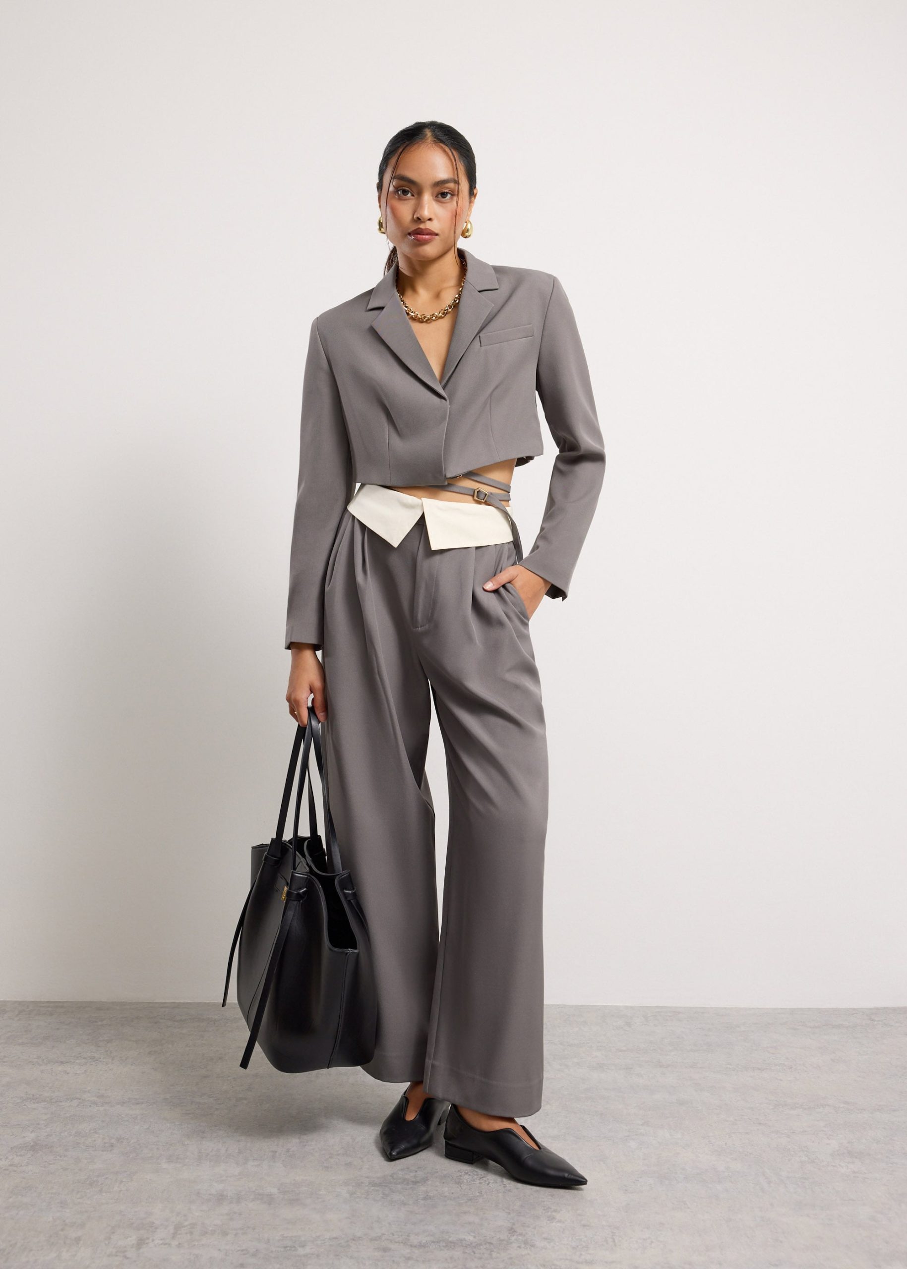 Detachable Waistband Flap Straight Leg Pants - Image 2