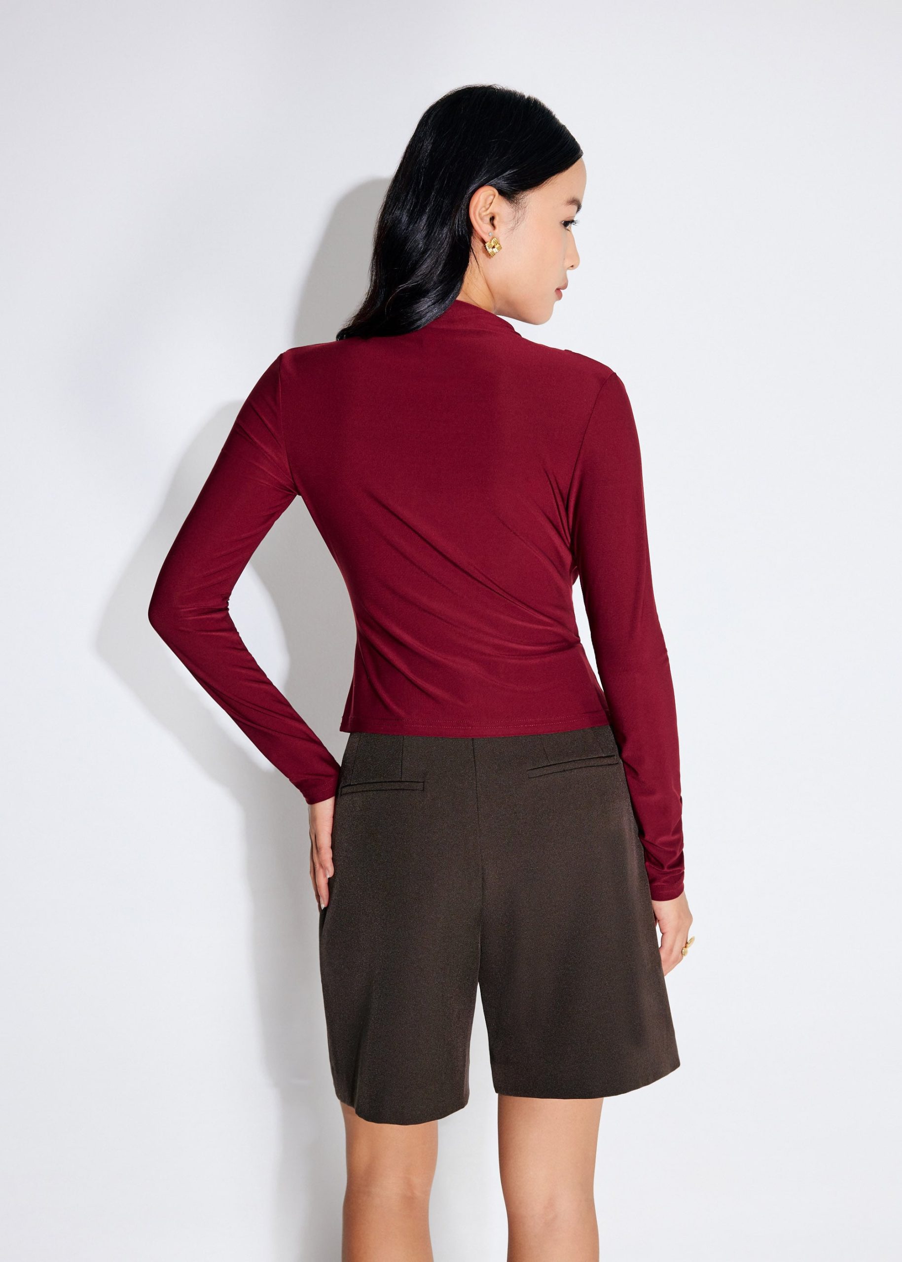 Jersey Asymmetric Cut Out Mock Neck Top - Image 11