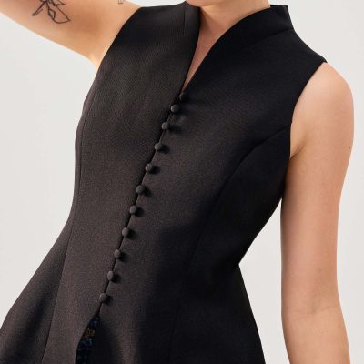 Zhen Mandarin Collar Peplum Vest Top
