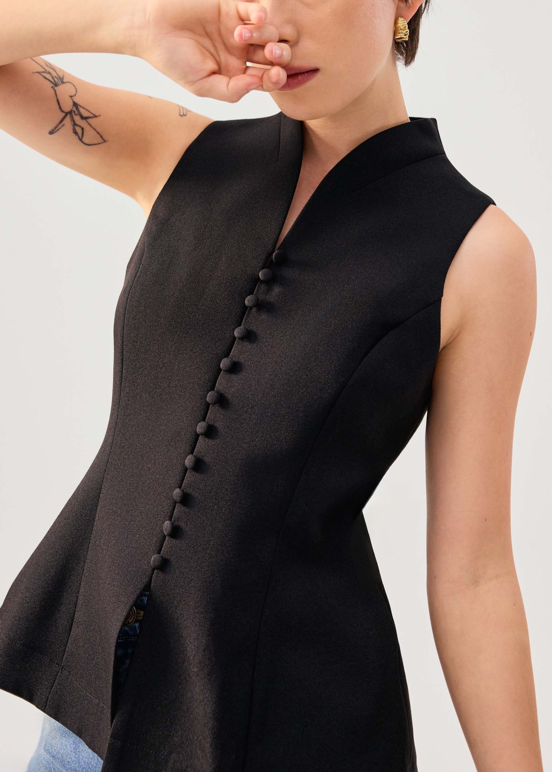 Zhen Mandarin Collar Peplum Vest Top