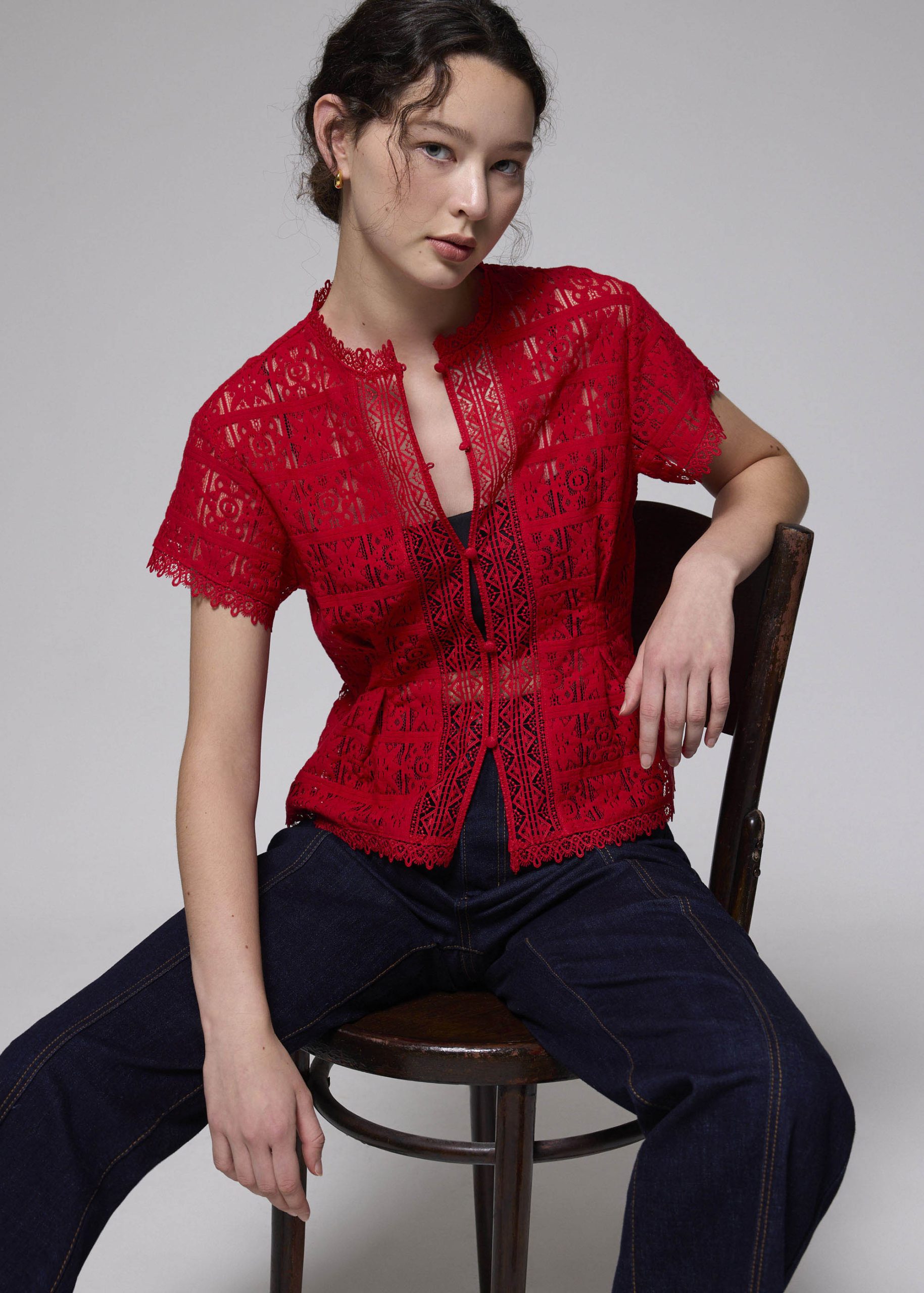Lace Round Neck Fit & Flare Top - Image 10