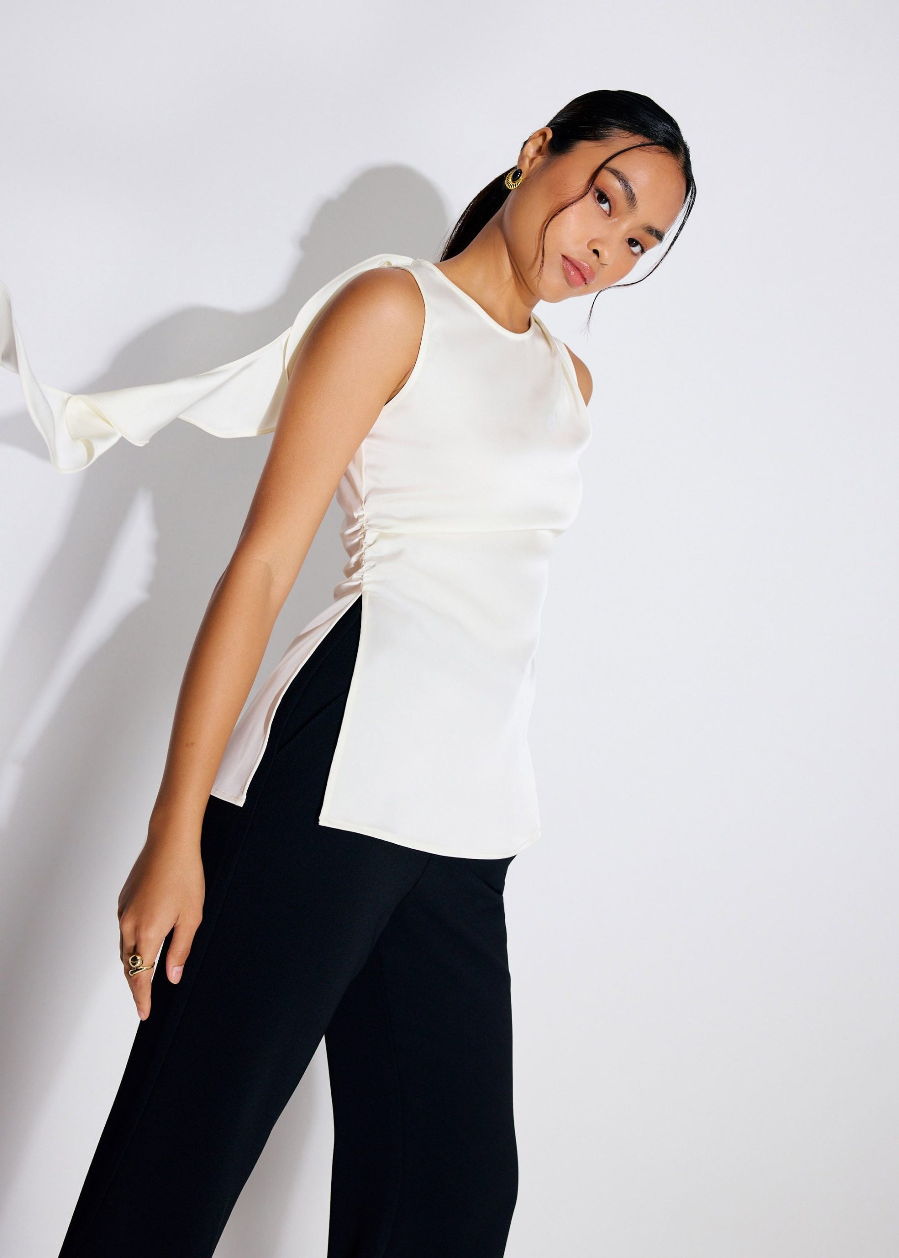 Tanya Ruffle Sash Satin Tunic Top - Image 9