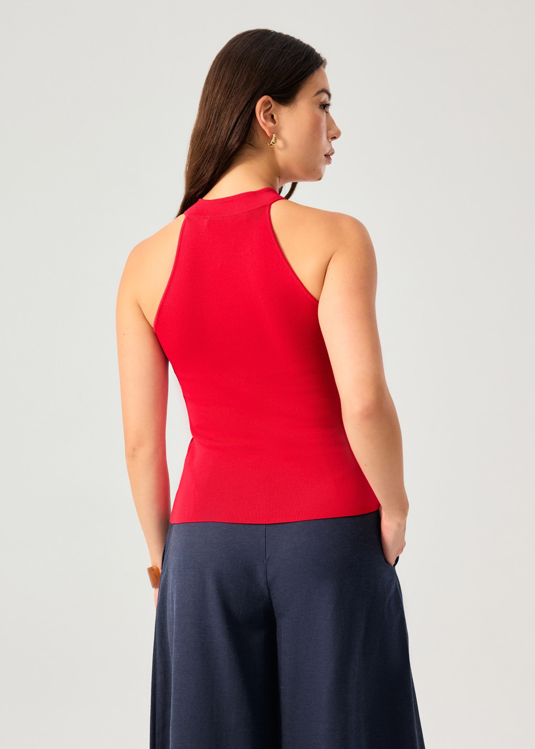 Knit Mandarin Collar Fitted Top - Image 9