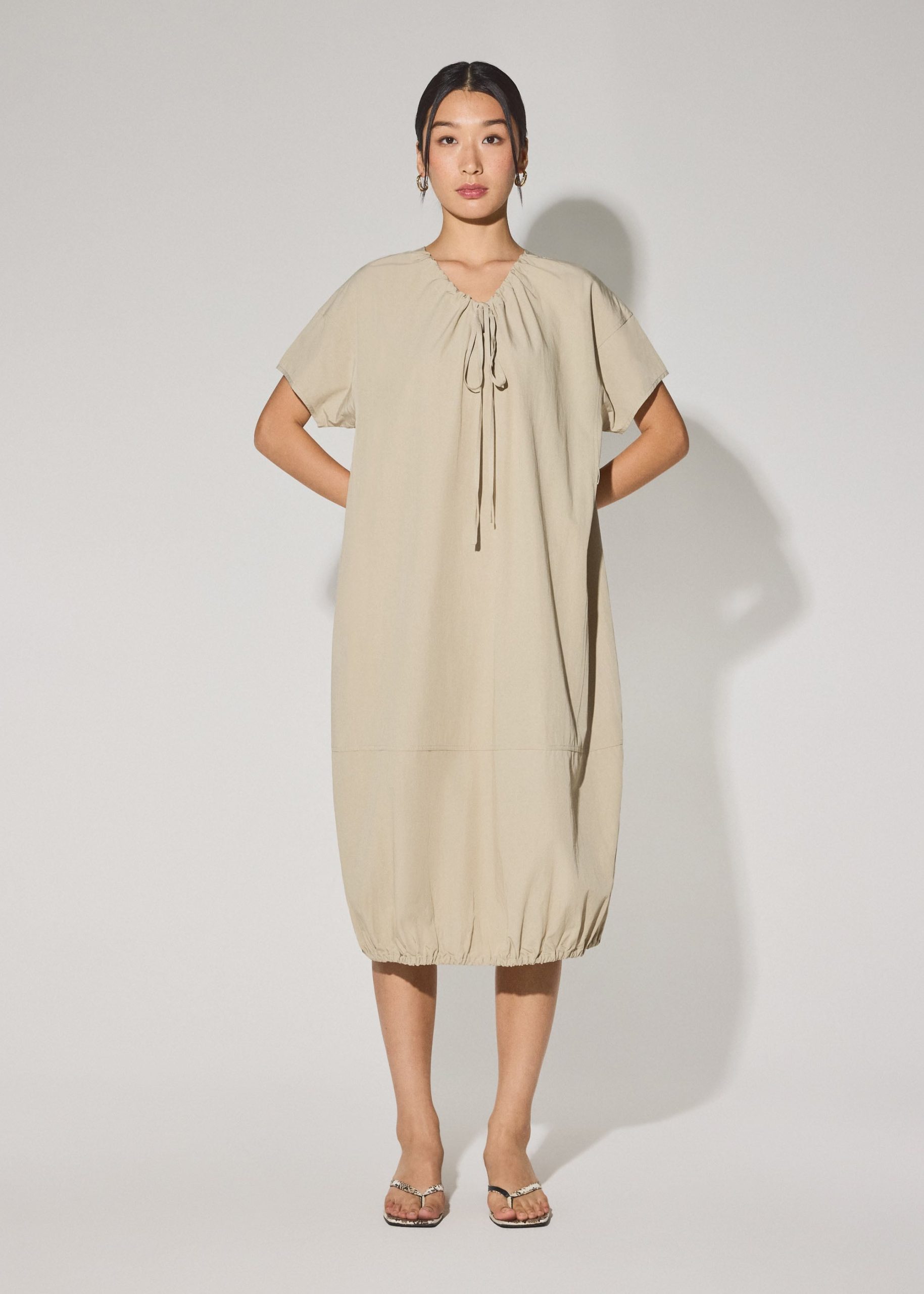 Multi-way Cotton Drawstring Cocoon Midaxi Dress - Image 5
