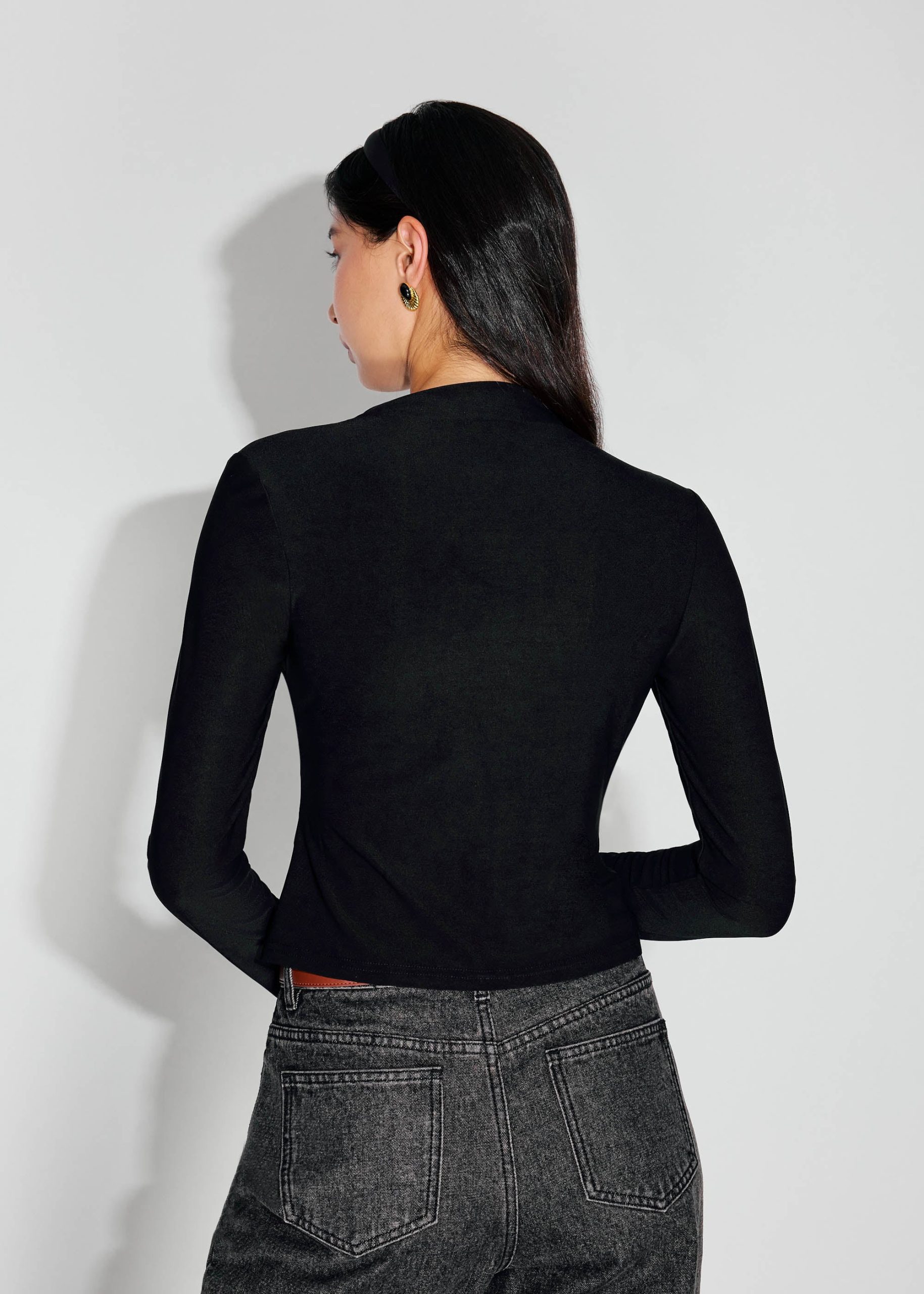 Jersey Asymmetric Cut Out Mock Neck Top - Image 6