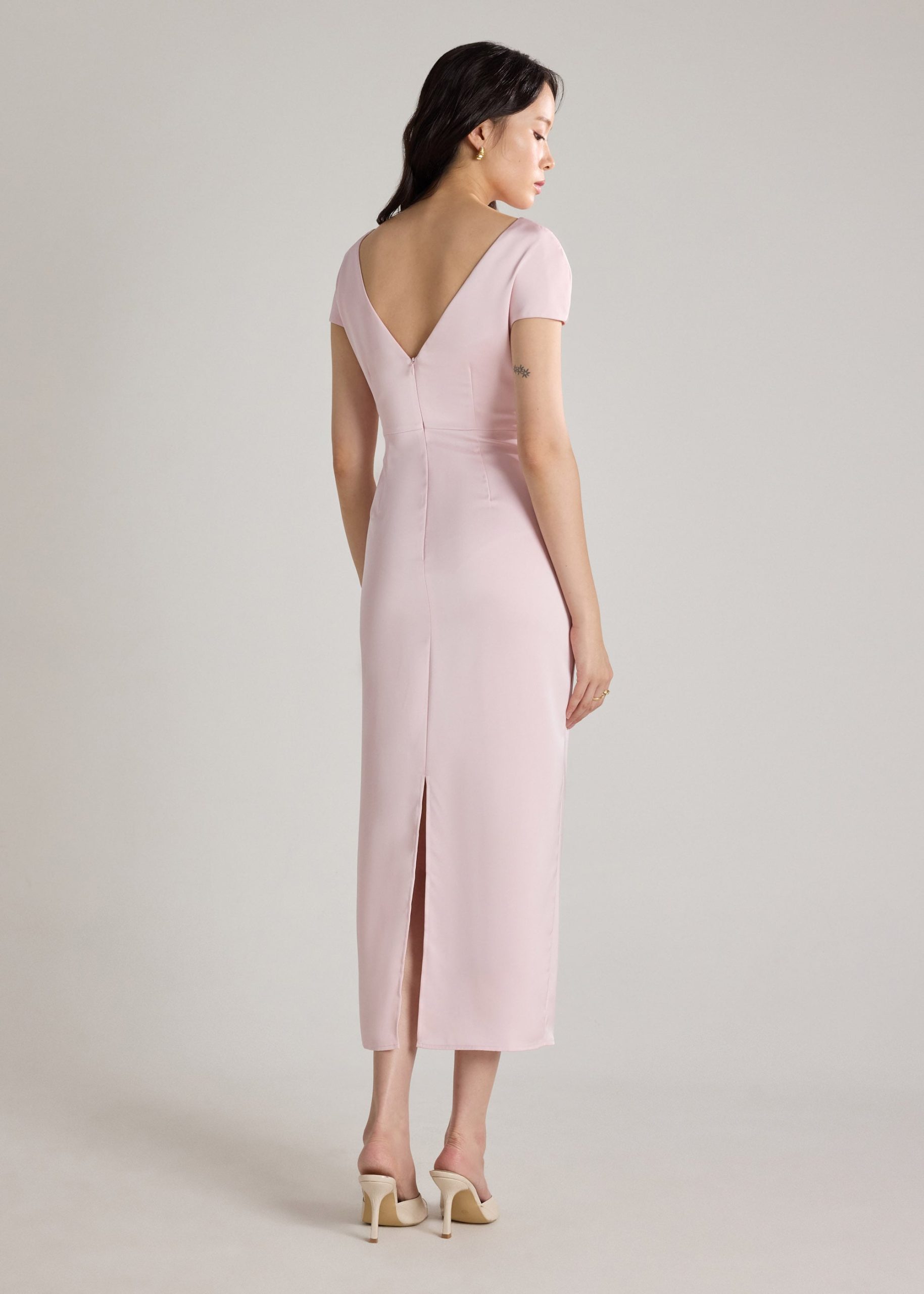 Satin Drape Boat Neck Dress - Image 9