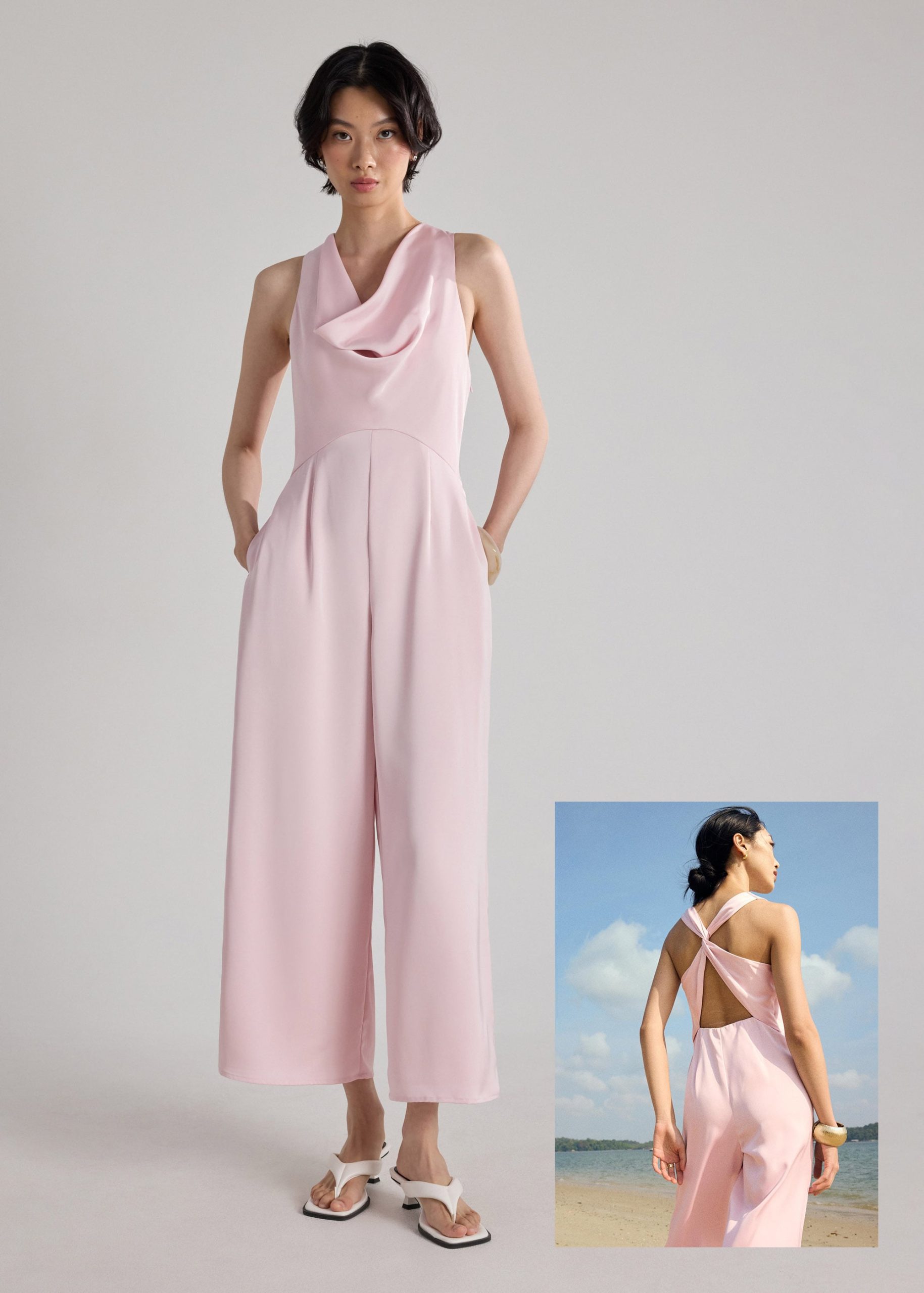 BraFree by LB Satin Cowl Neck Jumpsuit - Image 8