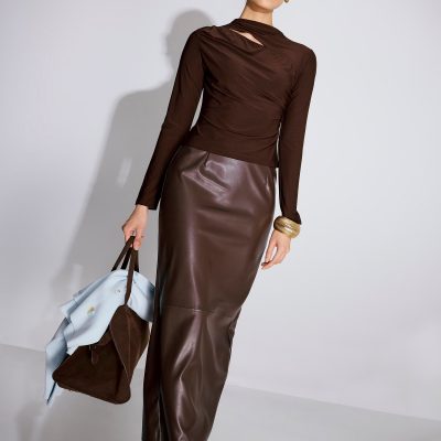 Jersey Asymmetric Cut Out Mock Neck Top