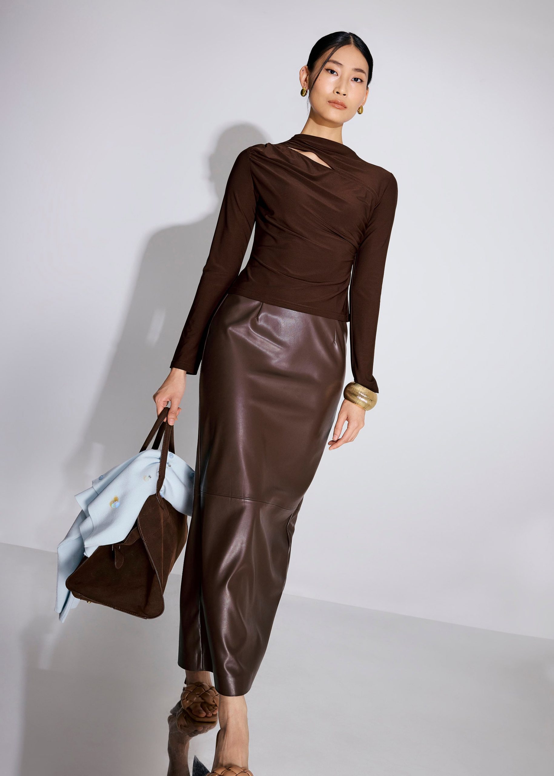 Jersey Asymmetric Cut Out Mock Neck Top