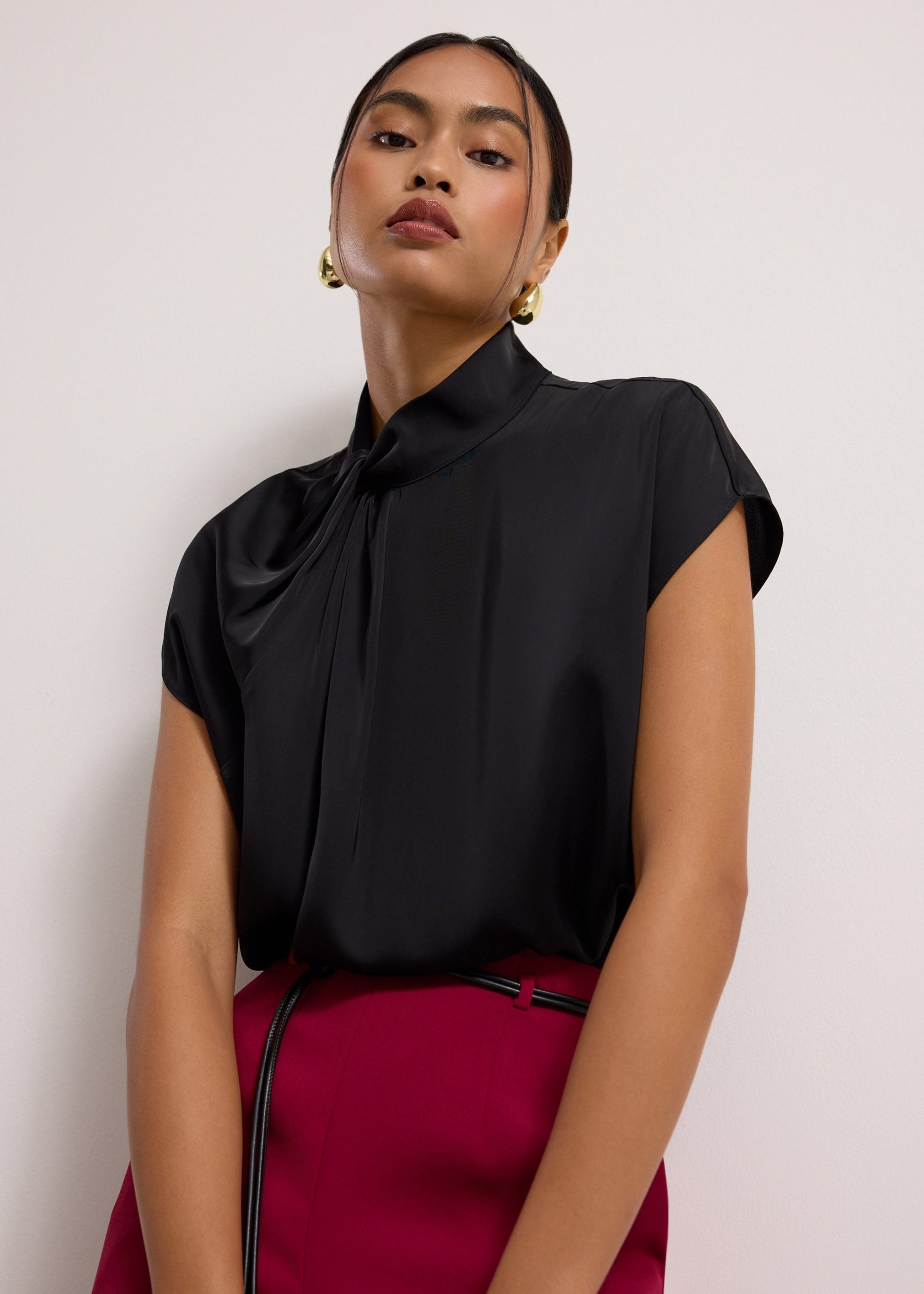Satin Drape Collared Blouse - Image 23