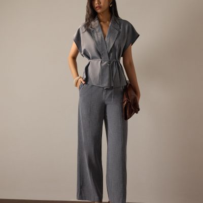 Leggy??Pia Adjustable Hem Elastic Melange Straight Leg Pants