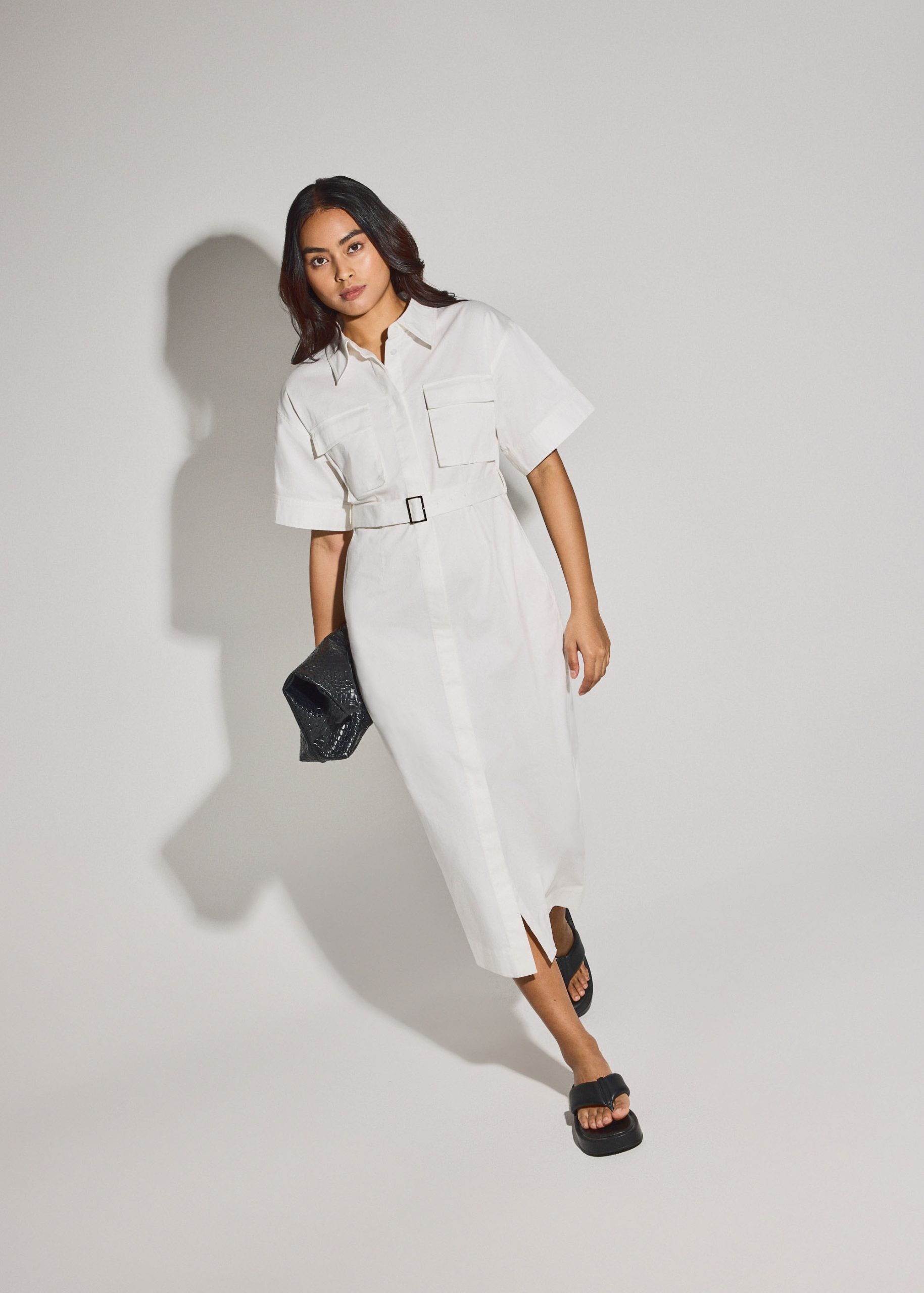 Cotton Button Down Utility Midaxi Dress - Image 4