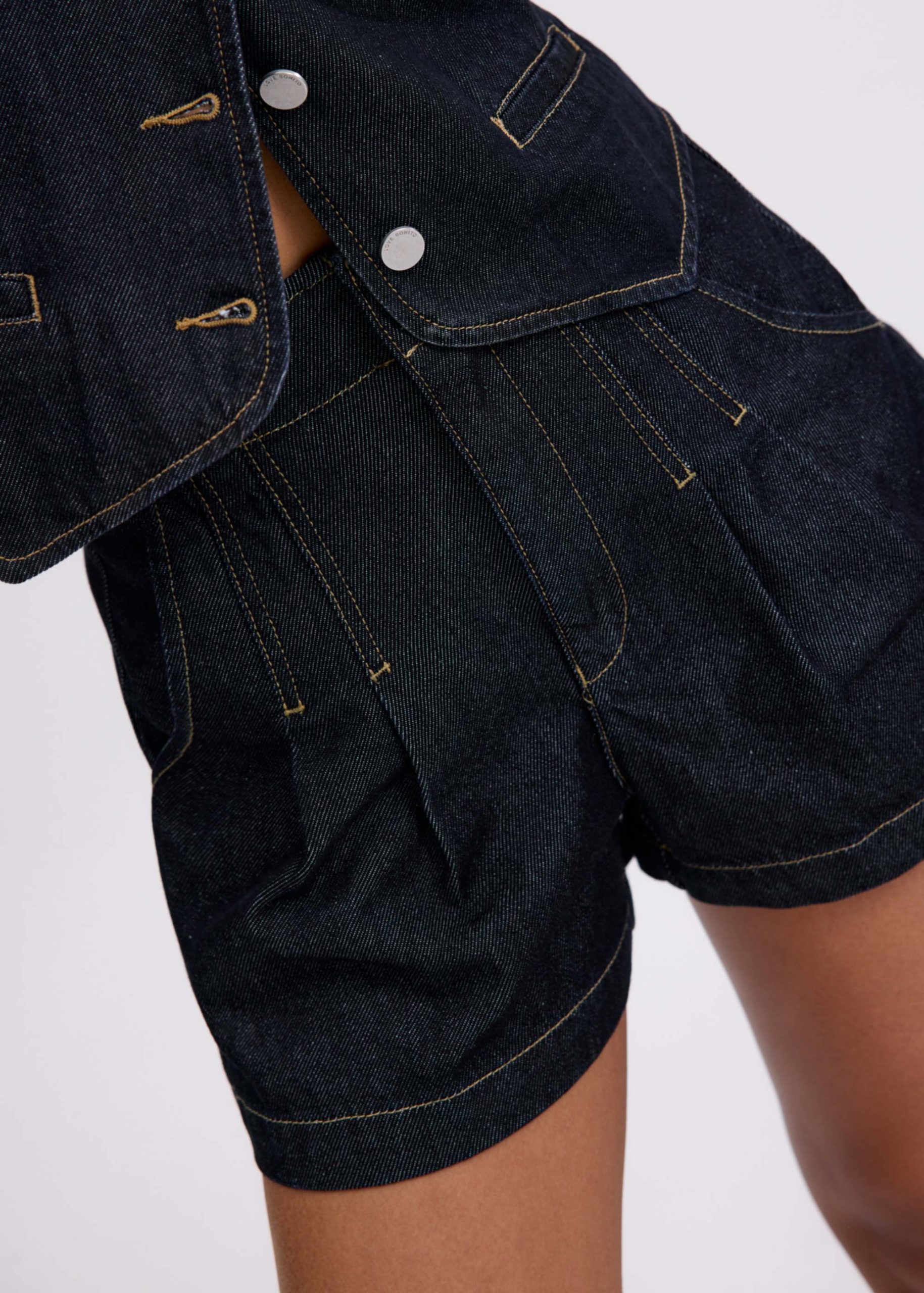 Denim Contrast Stitch A-line Shorts - Image 2
