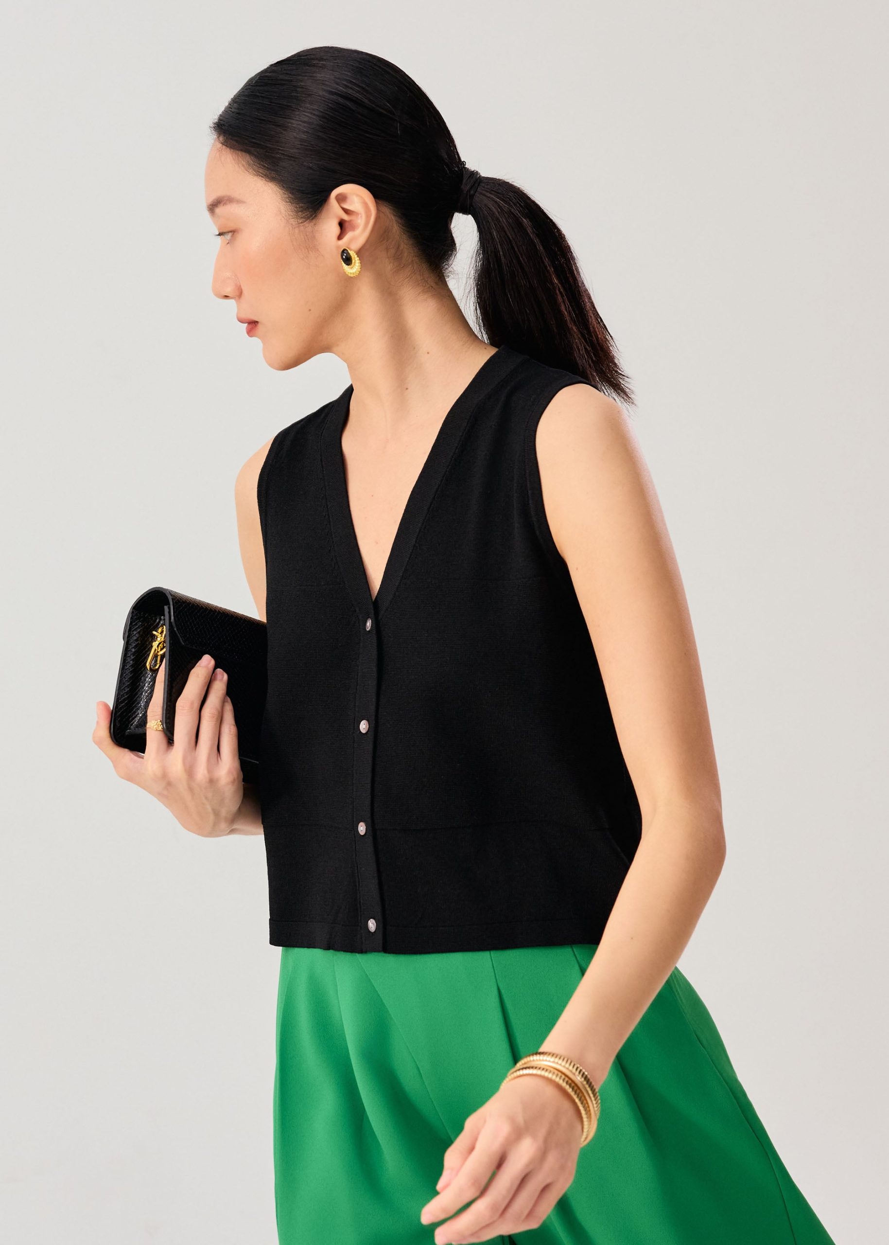 Sheer Knit Front Panel V-Neck Vest Top - Image 2