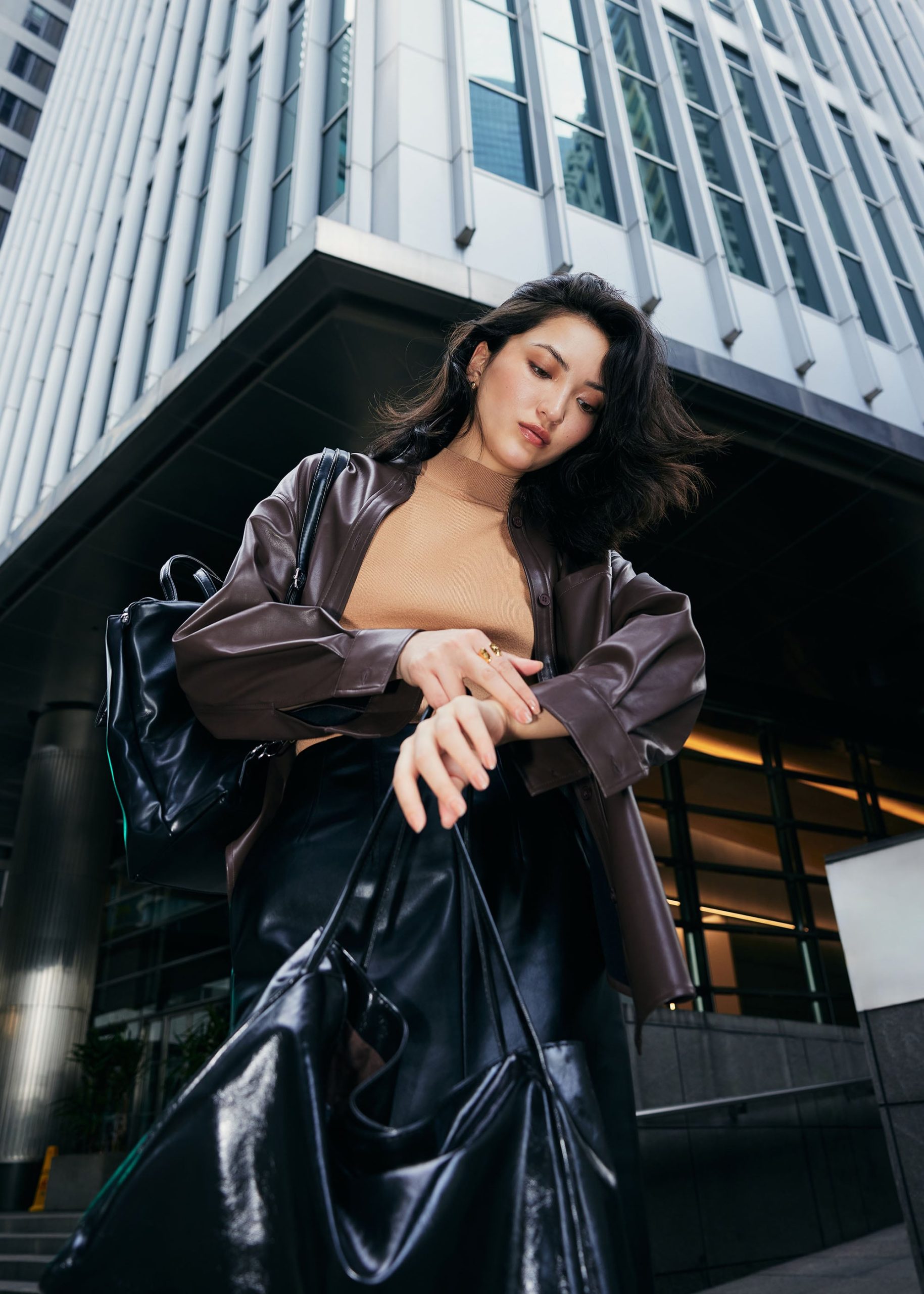 Oversized Vegan Leather Collared Shirt - Image 5