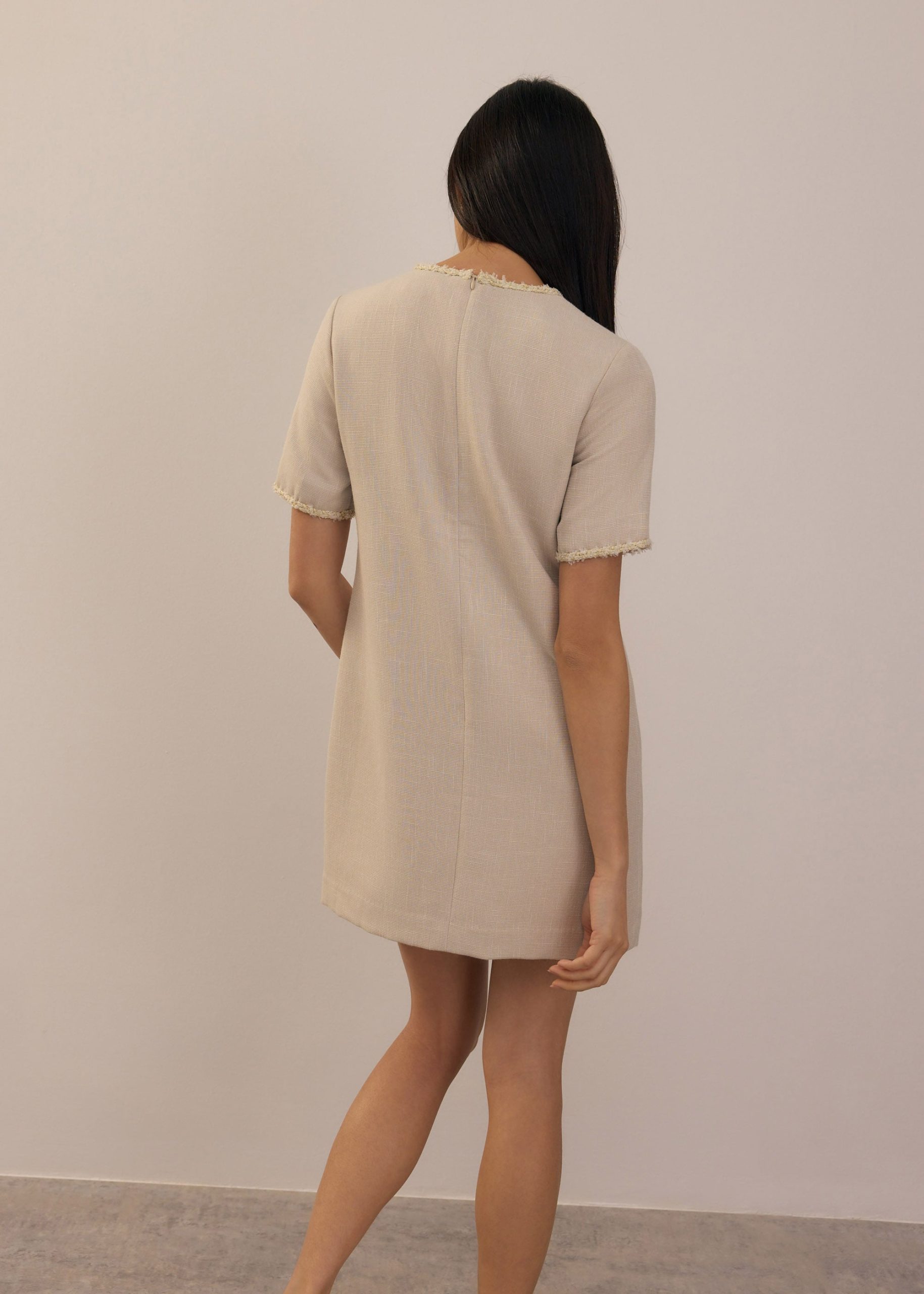 Tweed Round Neck Shift Mini Dress - Image 4