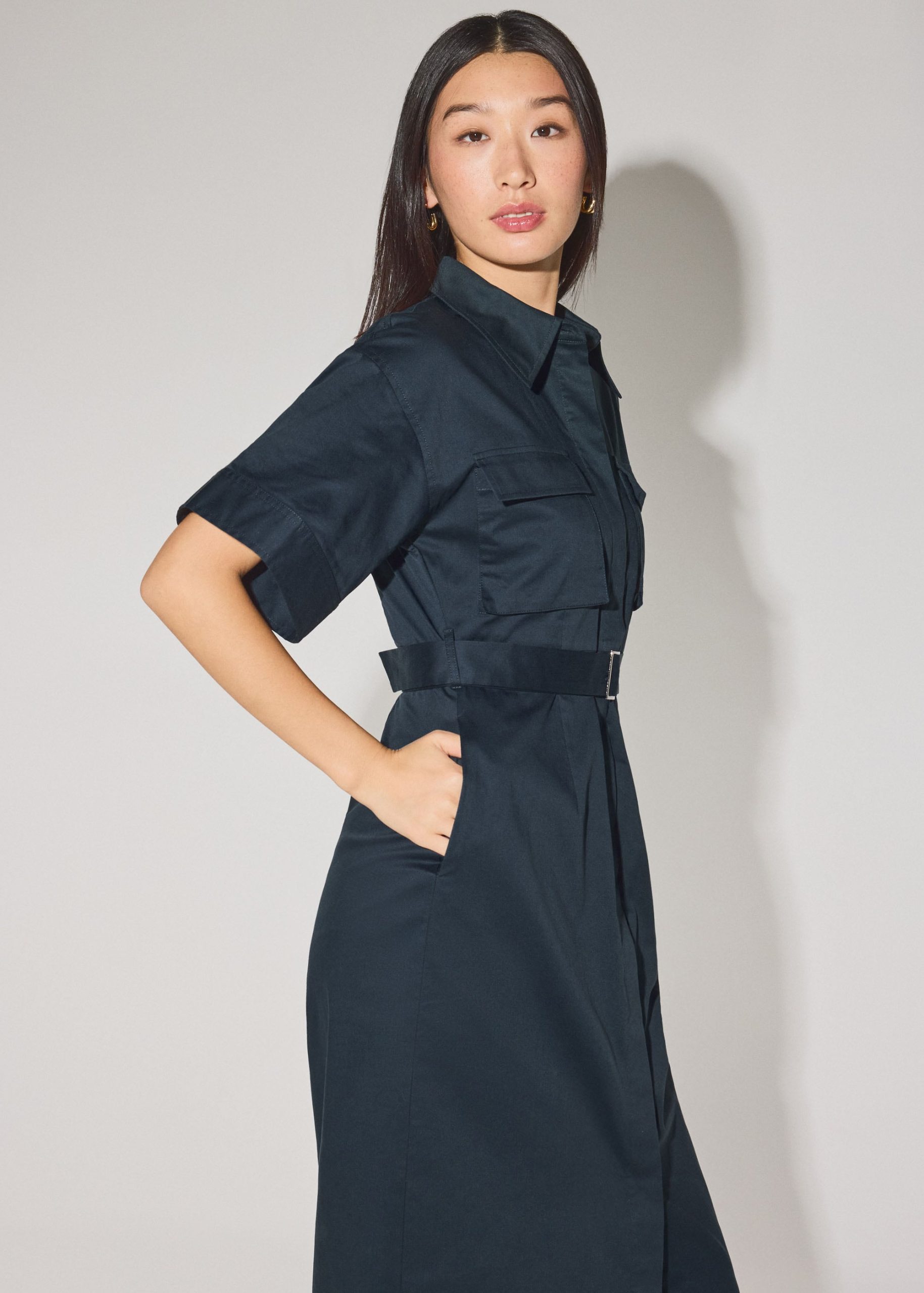 Cotton Button Down Utility Midaxi Dress - Image 10