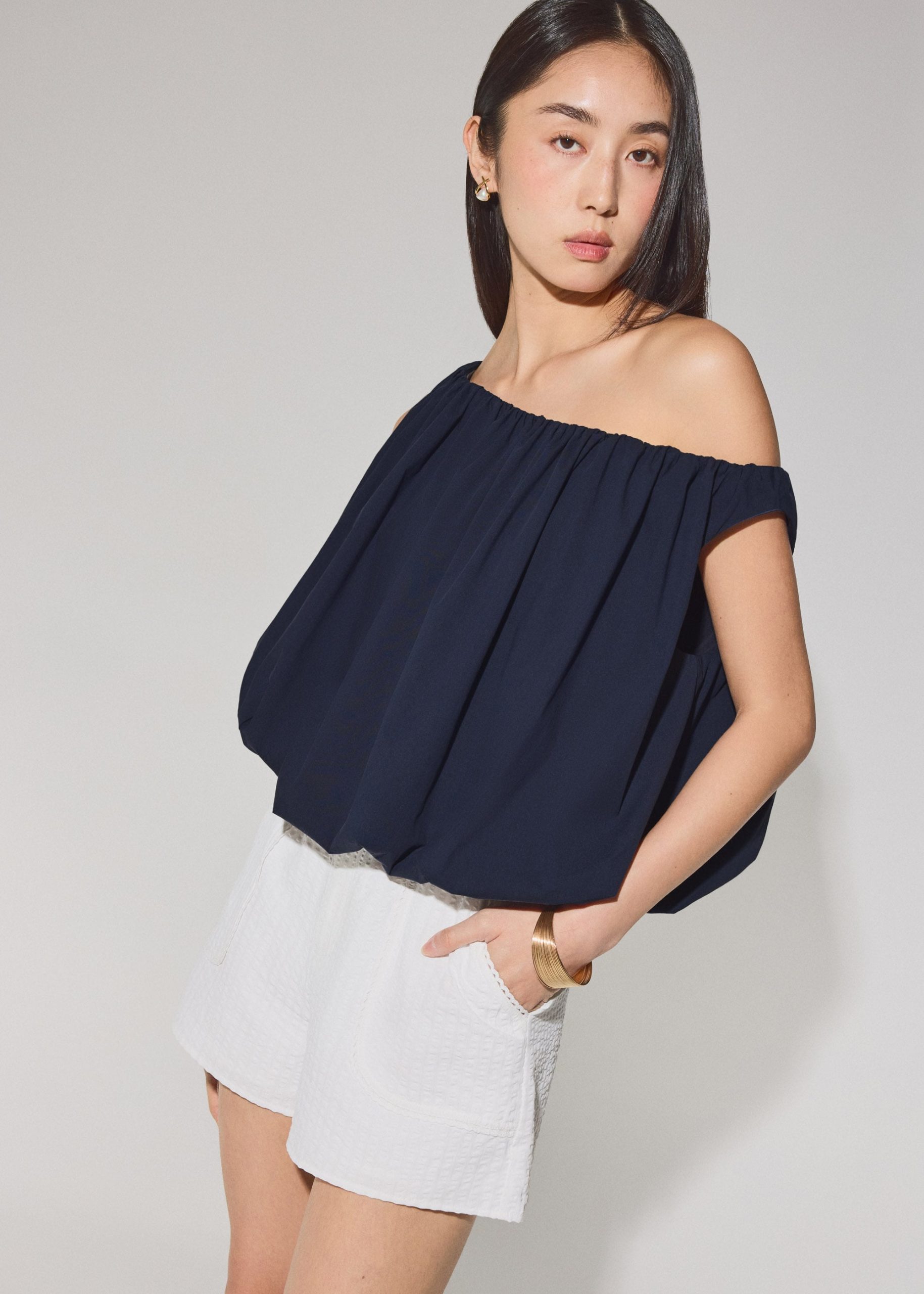 Multi-way Cotton Bubble Hem Top - Image 8