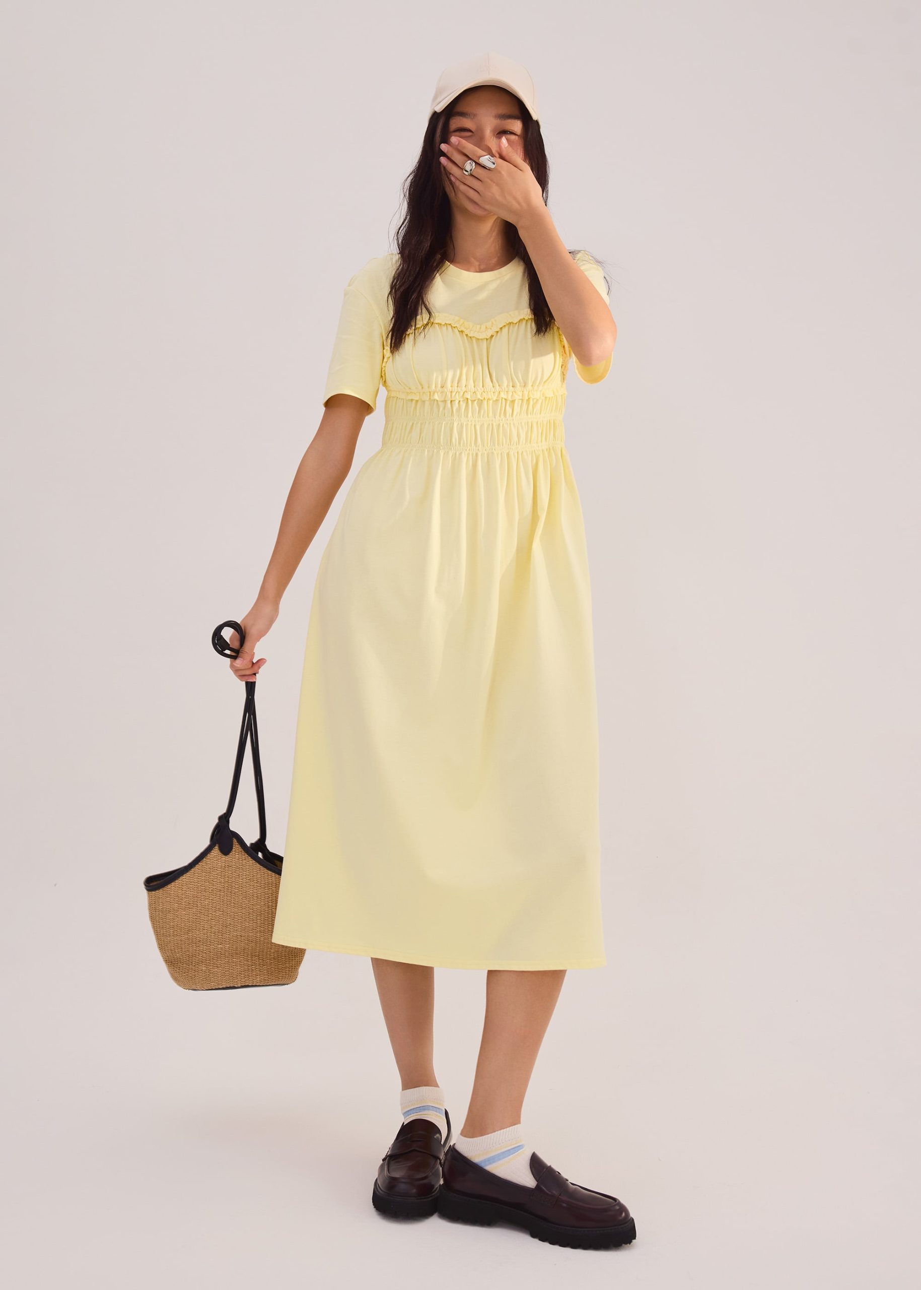 Jersey Ruched Bodice Round Neck Midi Dress - Image 10