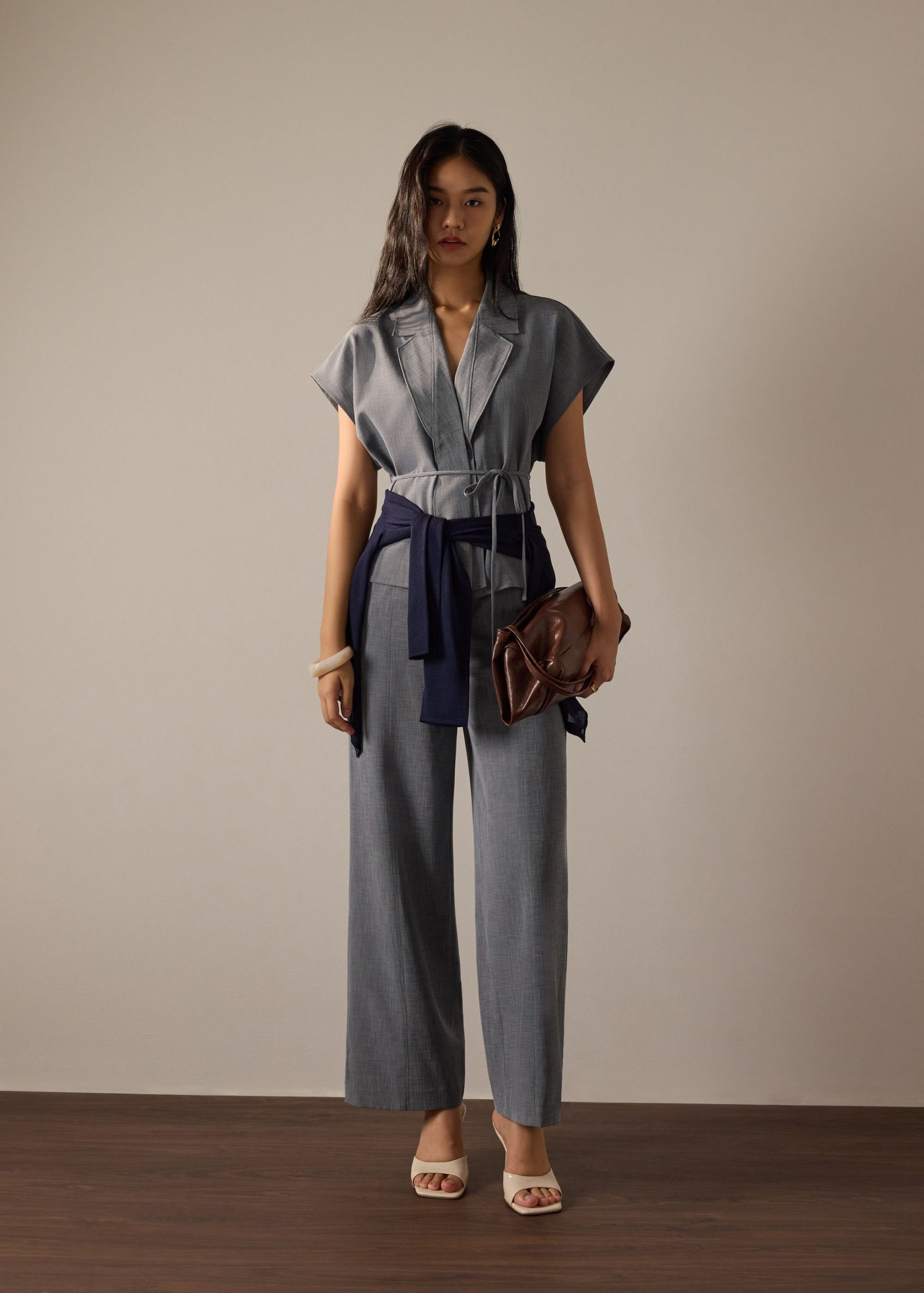 Vina Detachable Sash Melange Front Wrap Top - Image 13