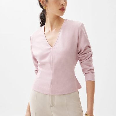 Moon Shoulder Padded Melange V-neck Top