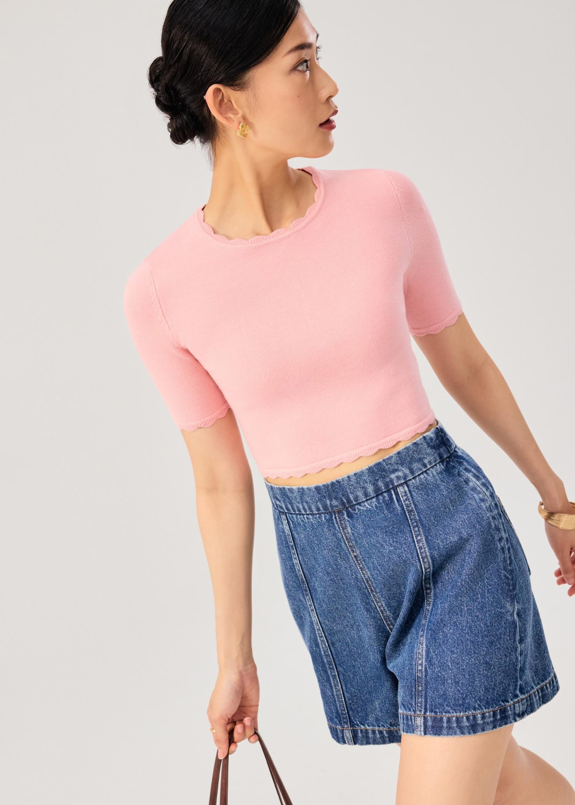 Raisa Knit Scallop Edge Crop Top