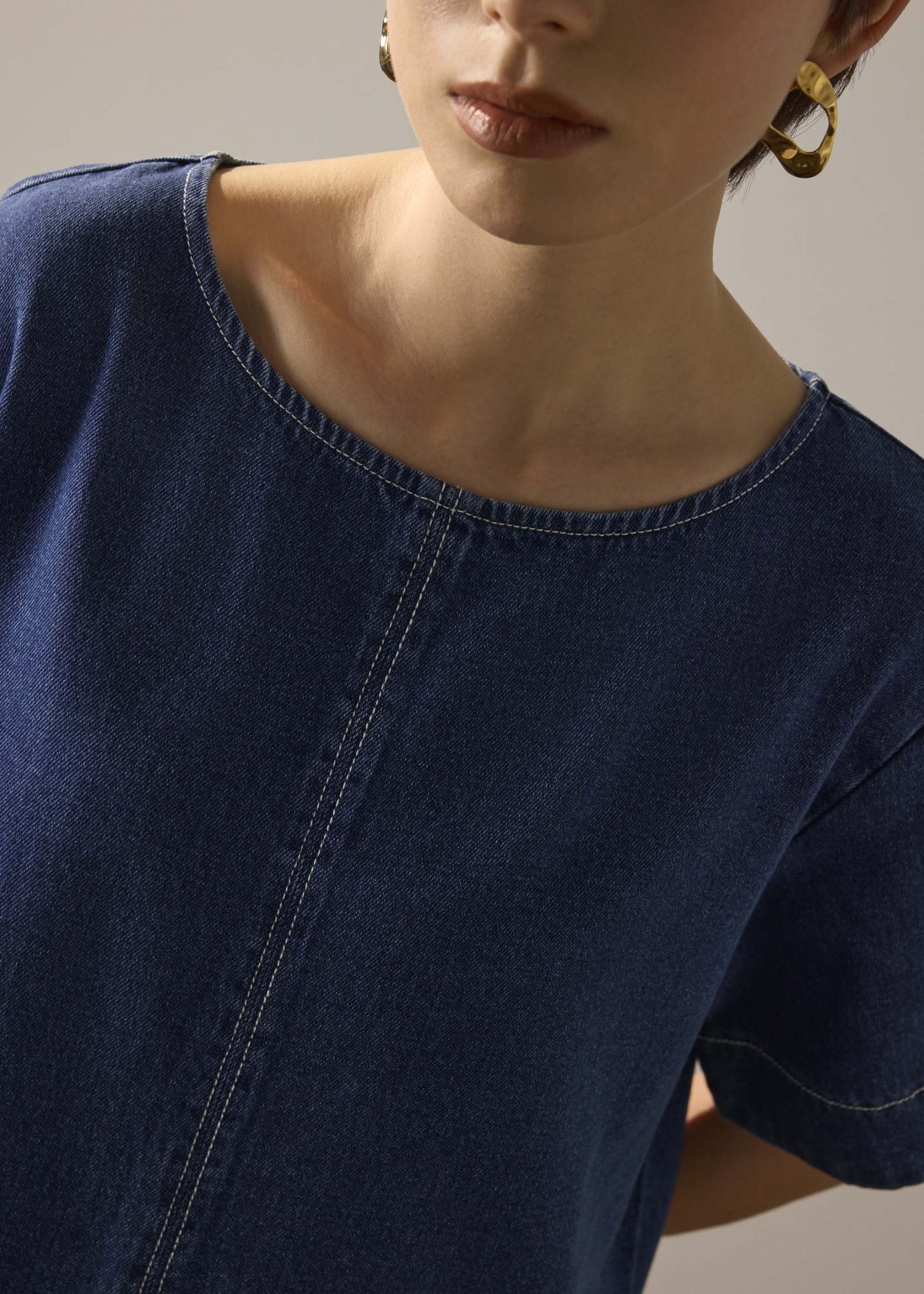 Denim Shift Mini Dress - Image 13