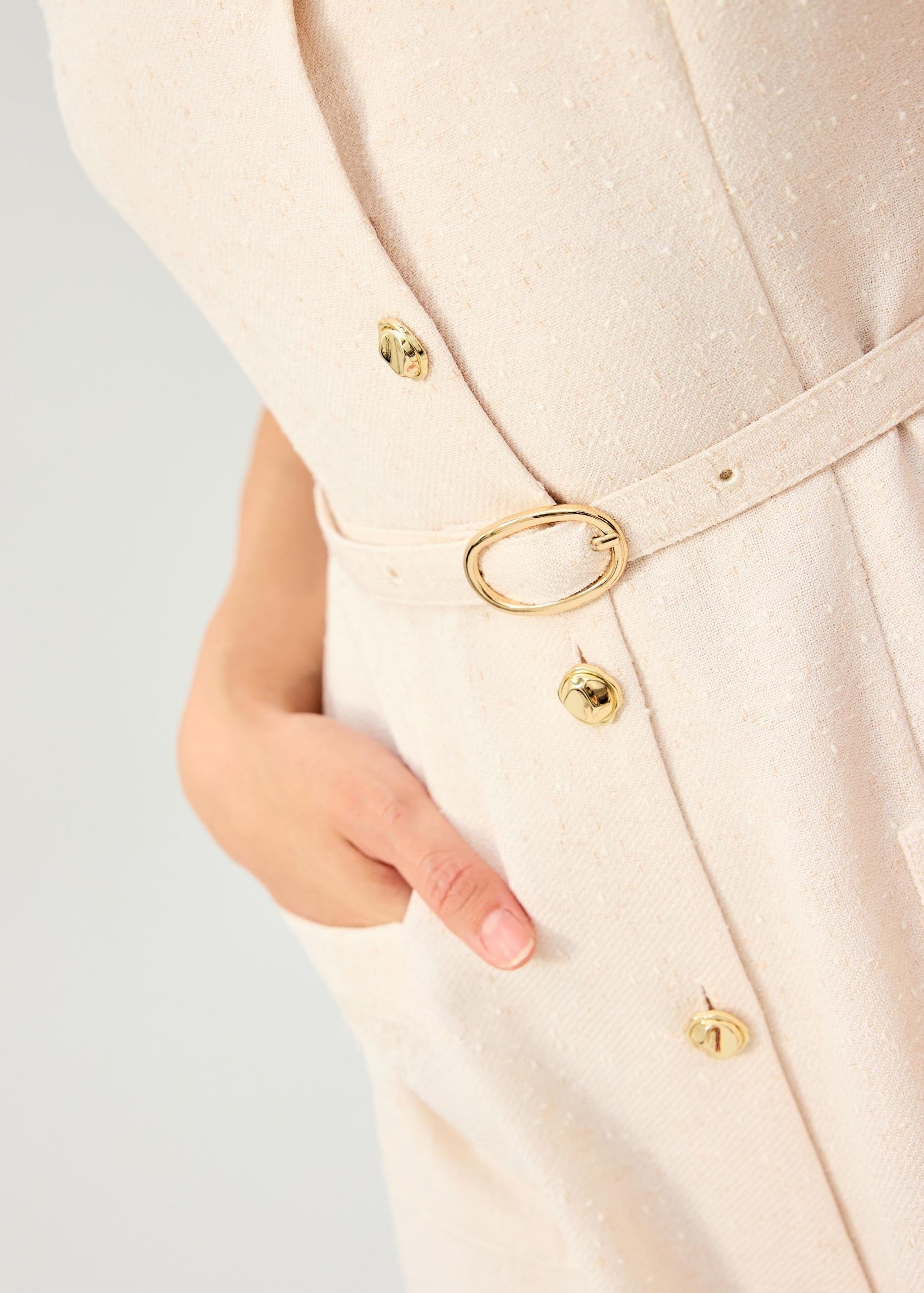 Fei Belted Tweed Mandarin Collar Fit & Flare Midaxi Dress - Image 10