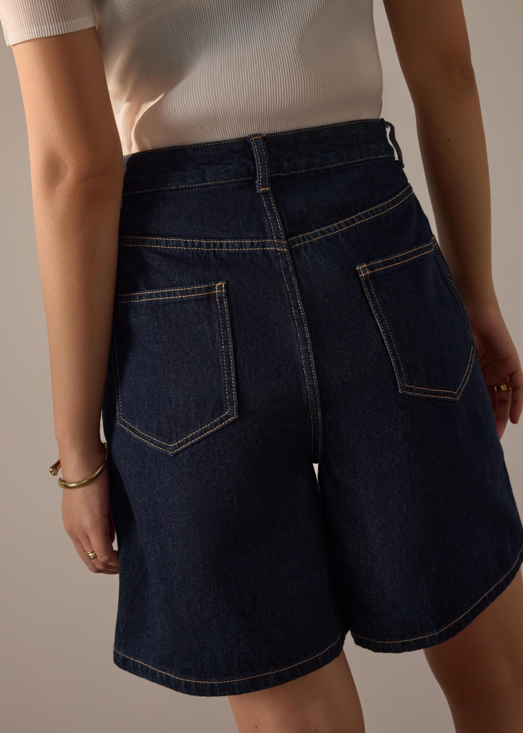 Megan Denim Mid Waist Bermuda Shorts - Image 5