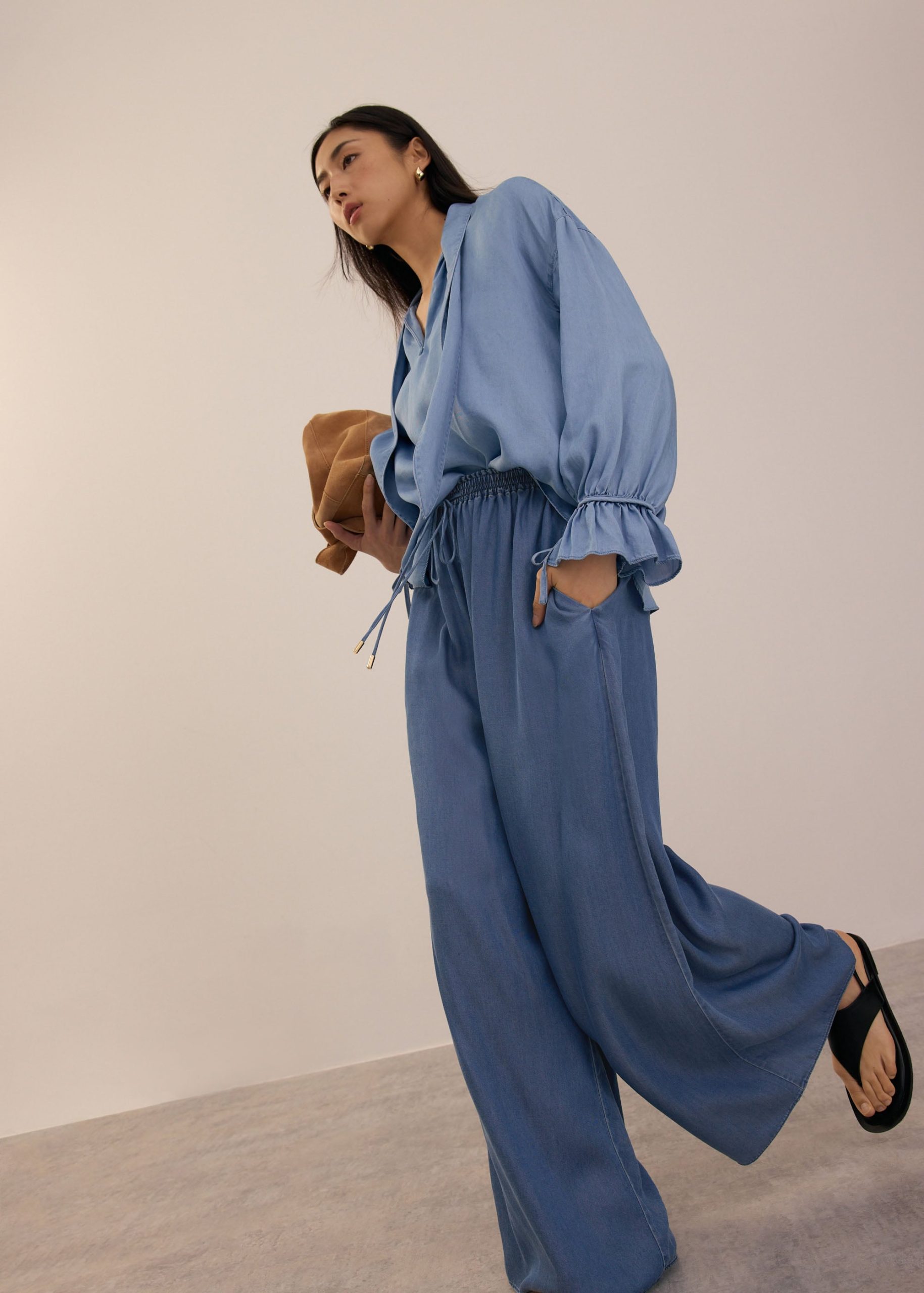 Elastic Chambray Wide Leg Pants - Image 7
