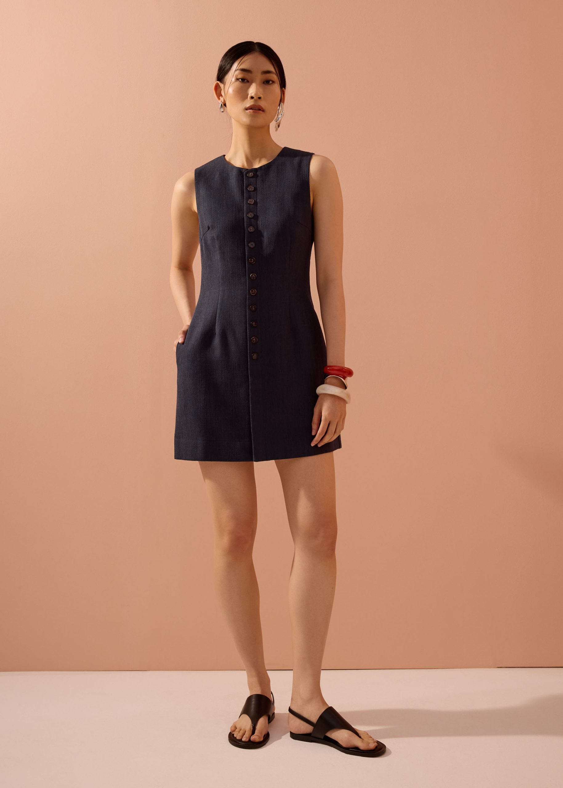 Rani Textured Button Down Shift Mini Dress - Image 16