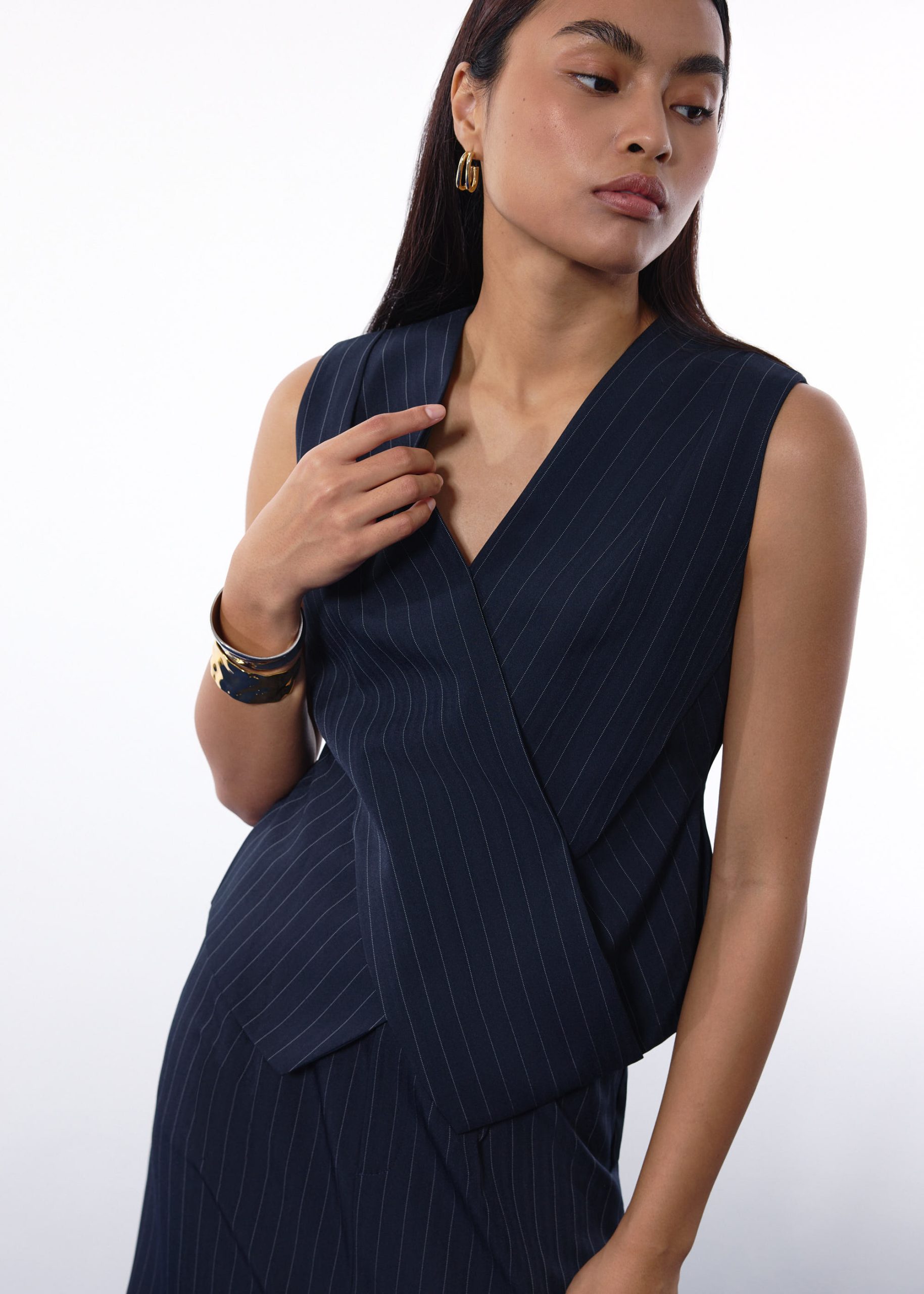 Mae Tailored Pinstripe Cross Over Top - Image 18