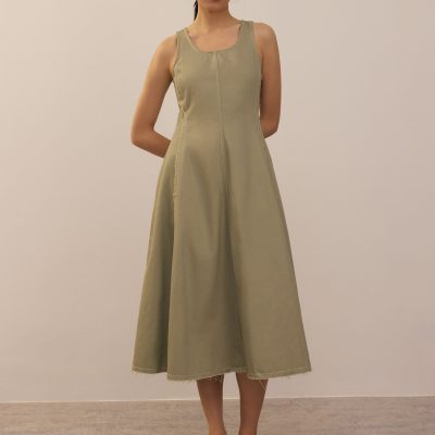 Denim Scoop Neck Midi Dress
