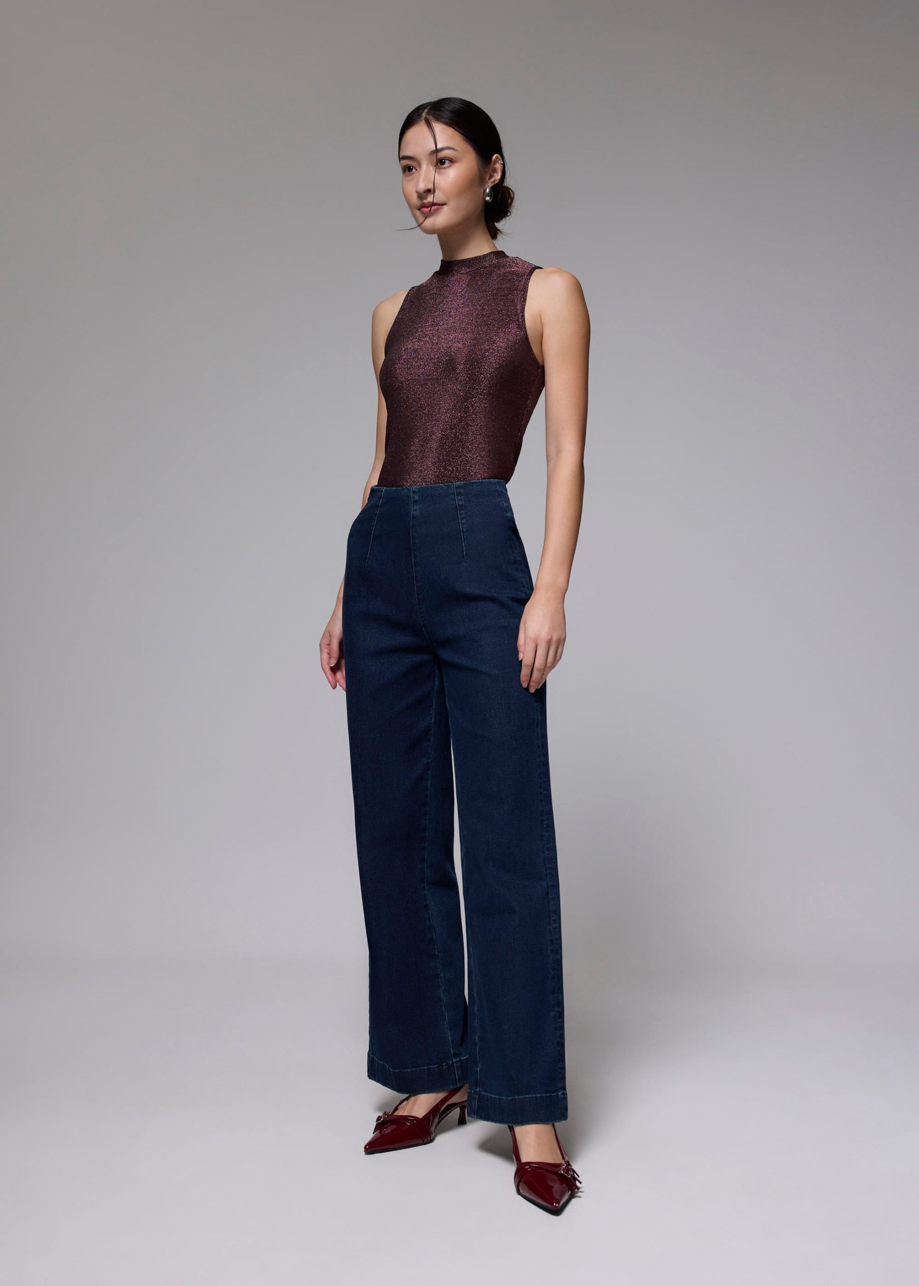 Fitted Jersey Mock Neck Top - Image 2