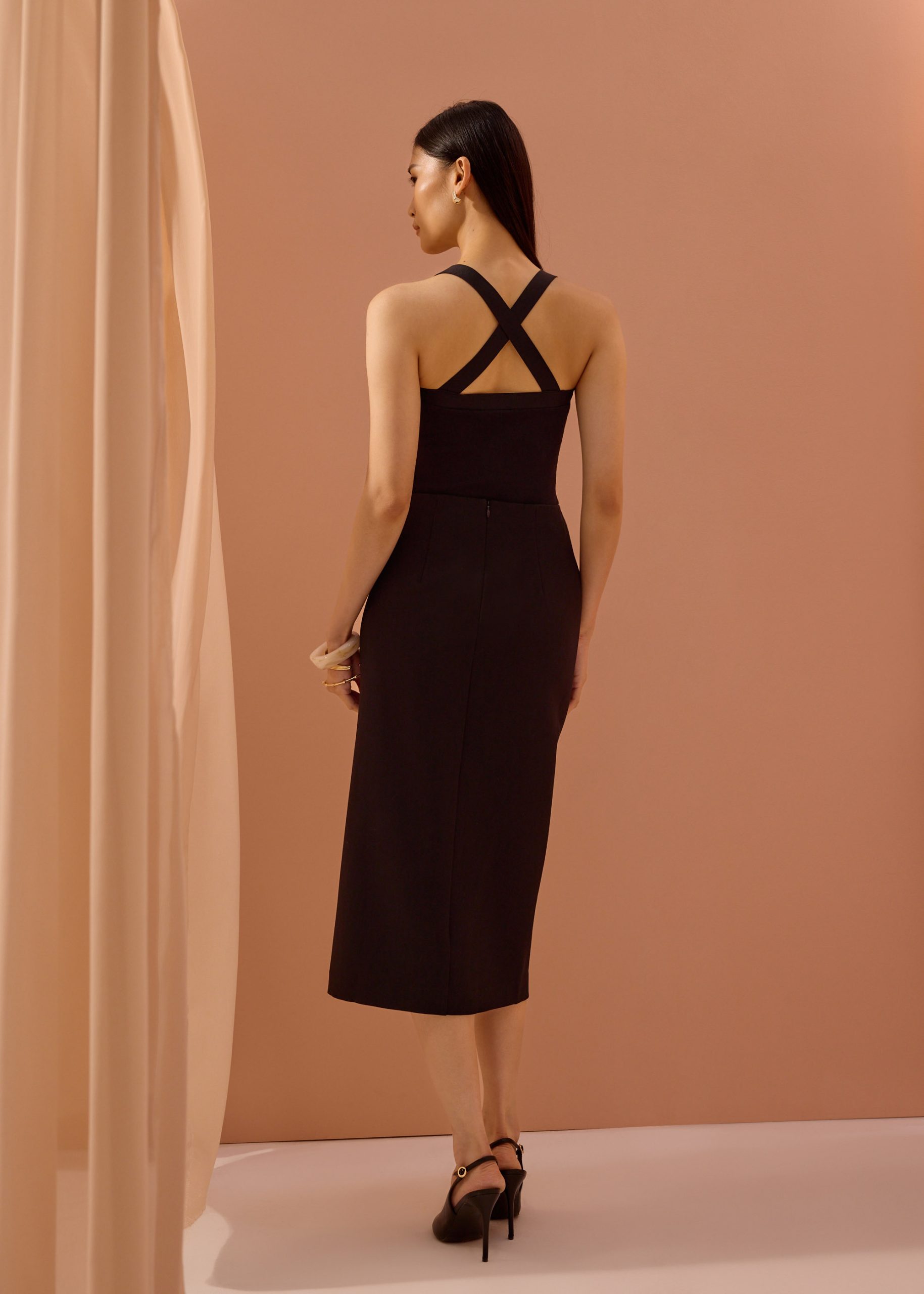 Mei Elastic High Slit Column Midi Skirt - Image 5