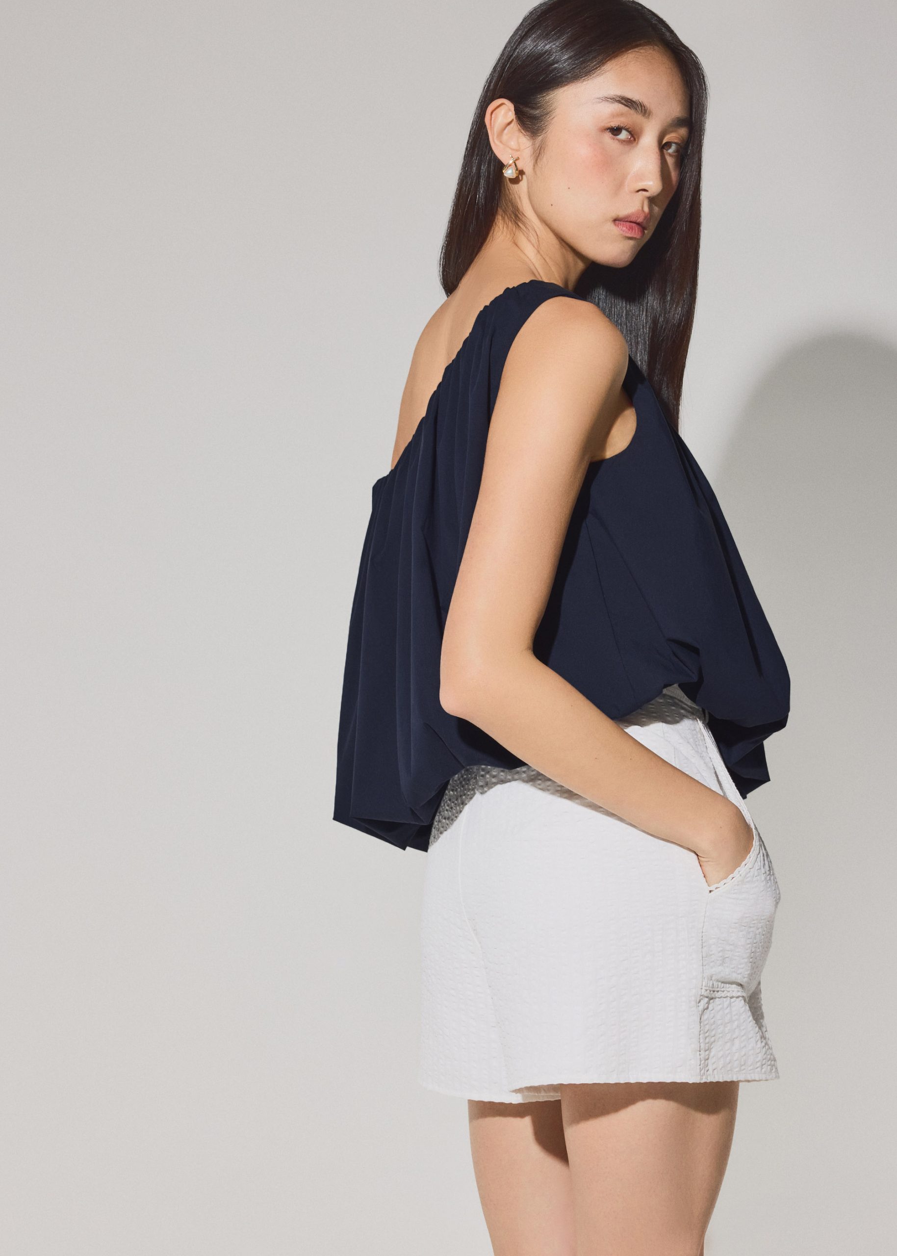 Multi-way Cotton Bubble Hem Top - Image 10