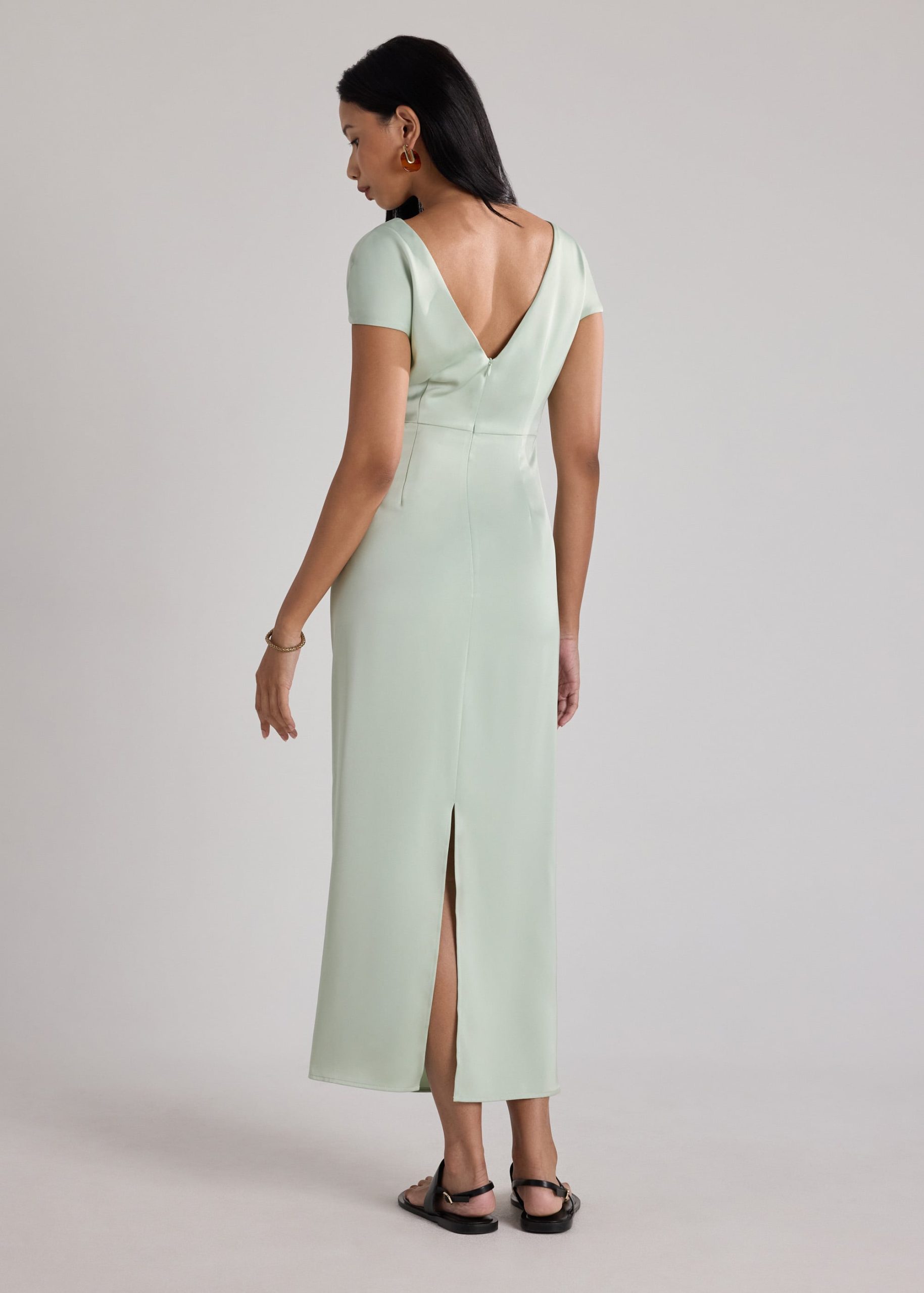 Satin Drape Boat Neck Dress - Image 4